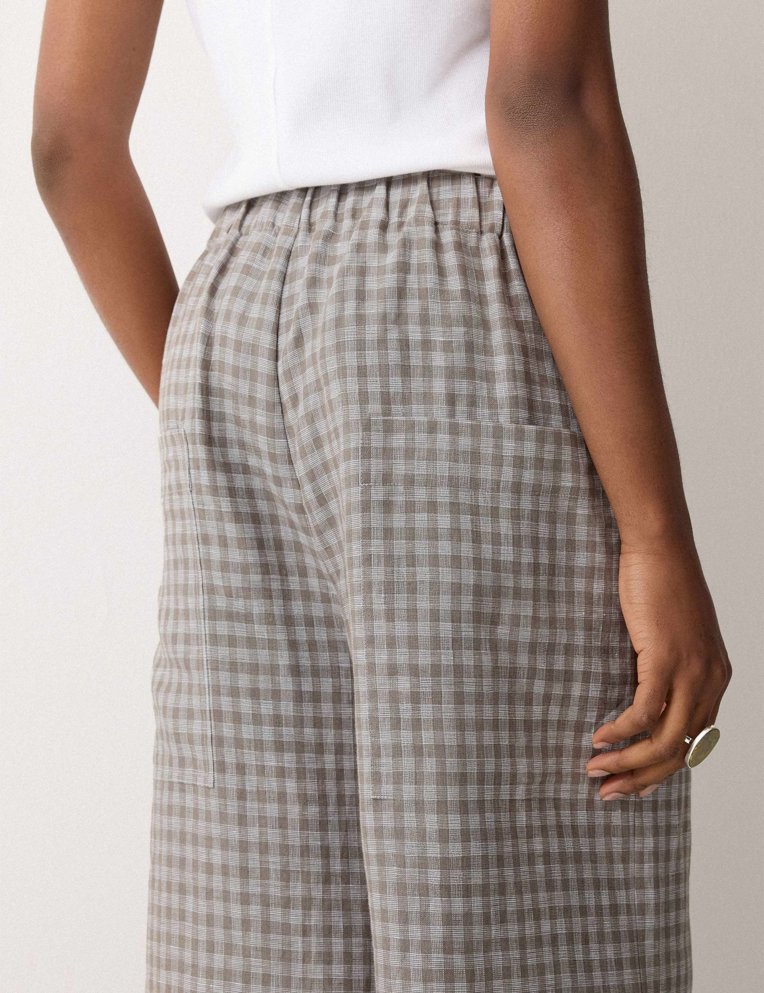 Pure Linen Checked Wide Leg Trousers 7 of 7