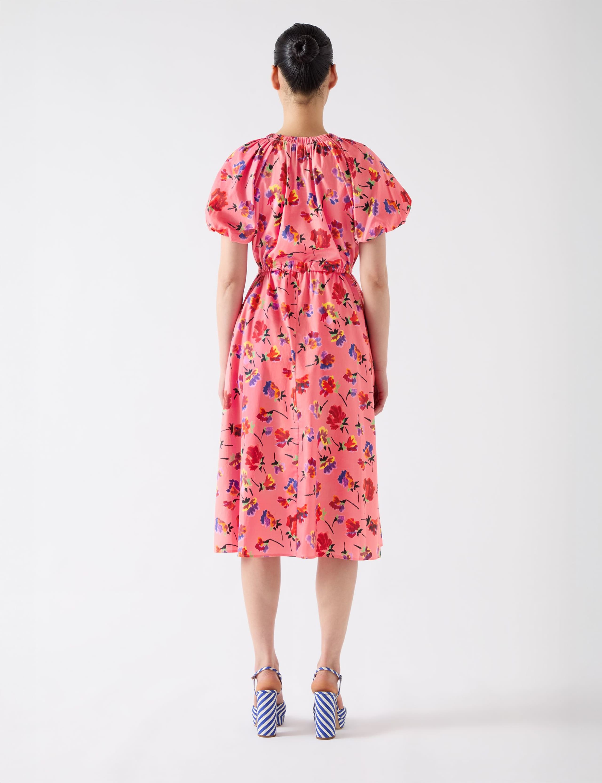 Pure Cotton Floral V-Neck Midi Skater Dress 3 of 4