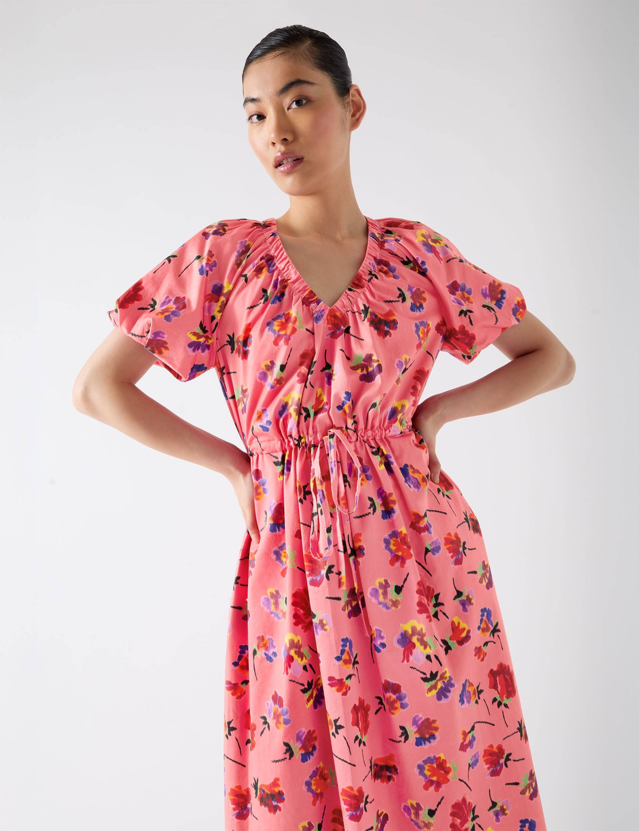 Pure Cotton Floral V-Neck Midi Skater Dress 4 of 4