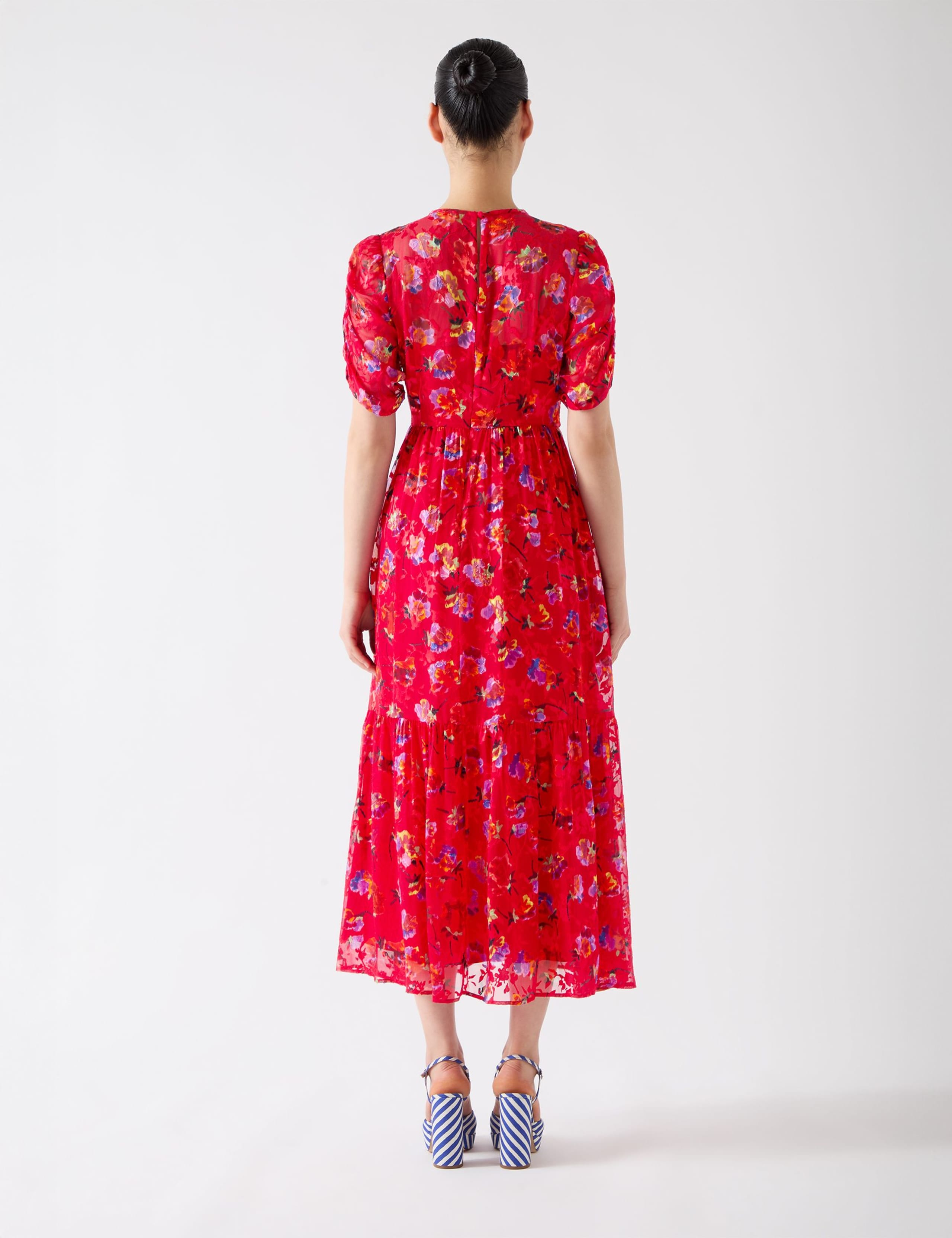 Silk Rich Floral Midi Skater Dress 3 of 4