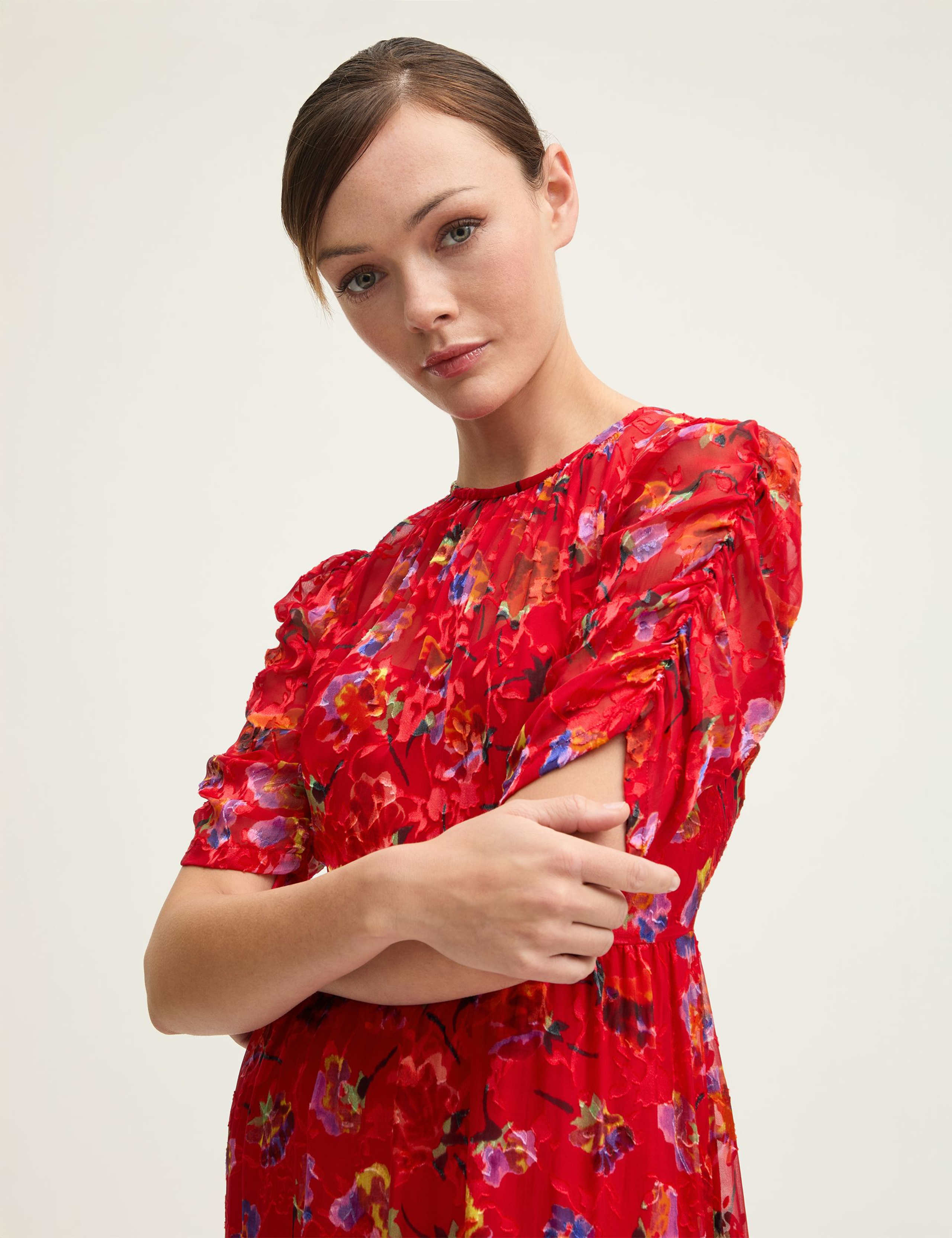 Silk Rich Floral Midi Skater Dress 4 of 4