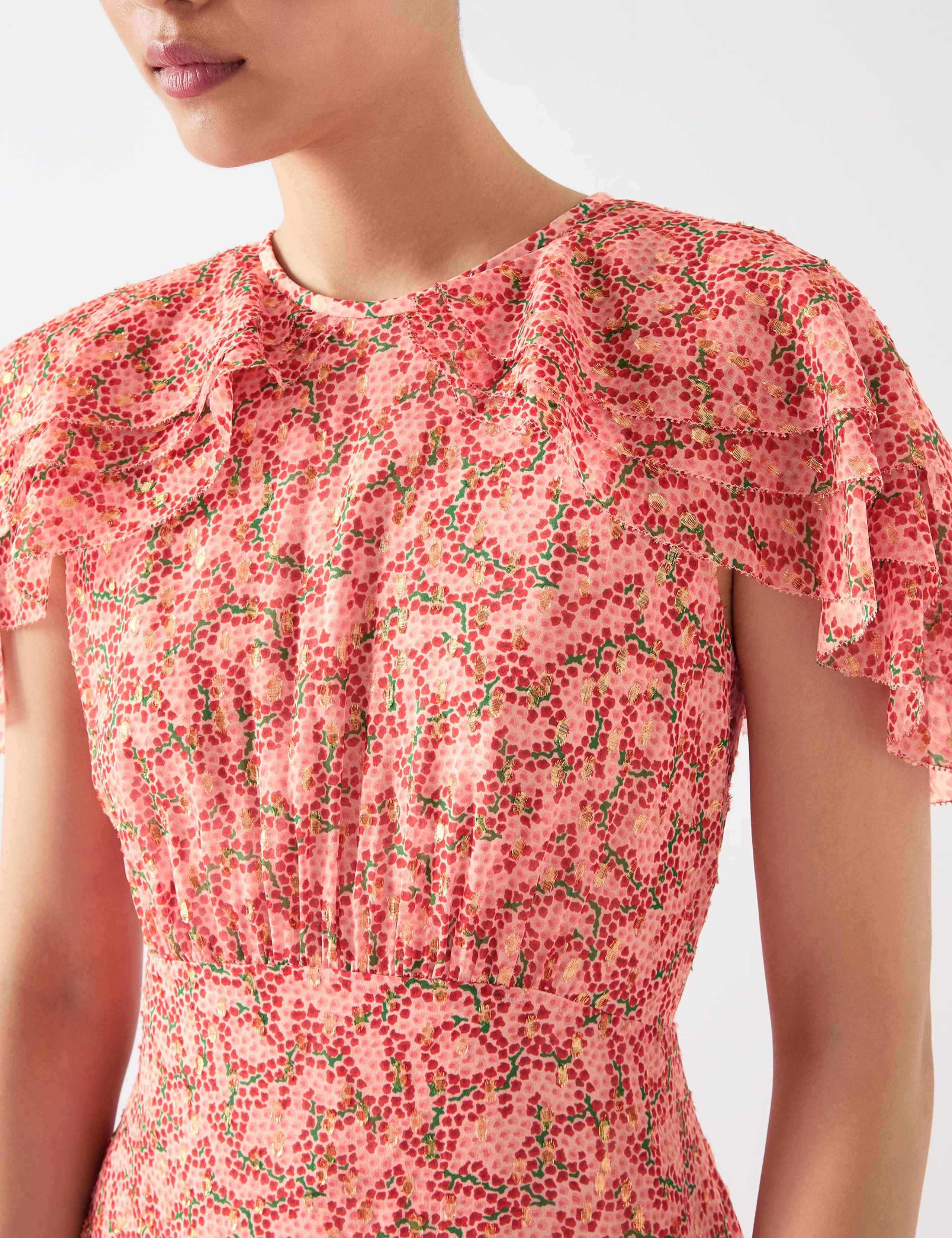 Silk Rich Ditsy Midaxi Tiered Skater Dress 4 of 4