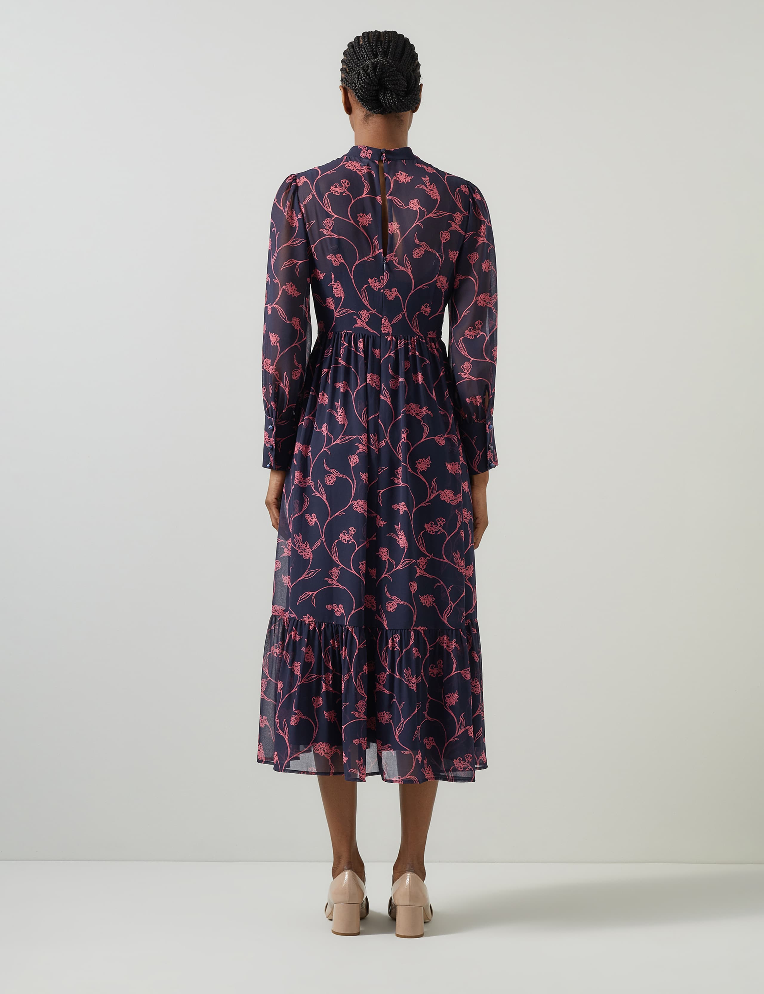 Floral Tie Neck Midi Skater Dress 3 of 4