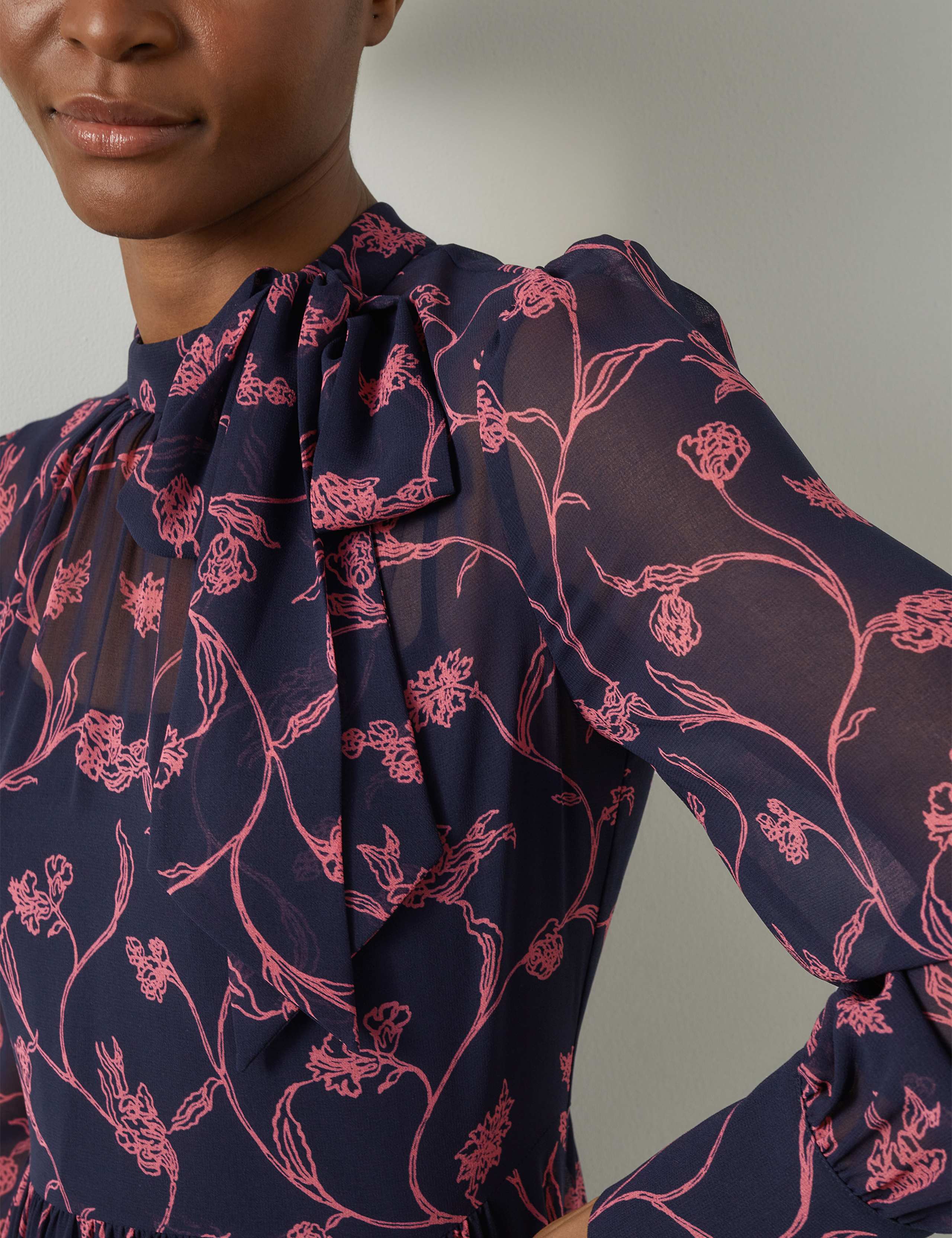 Floral Tie Neck Midi Skater Dress 4 of 4