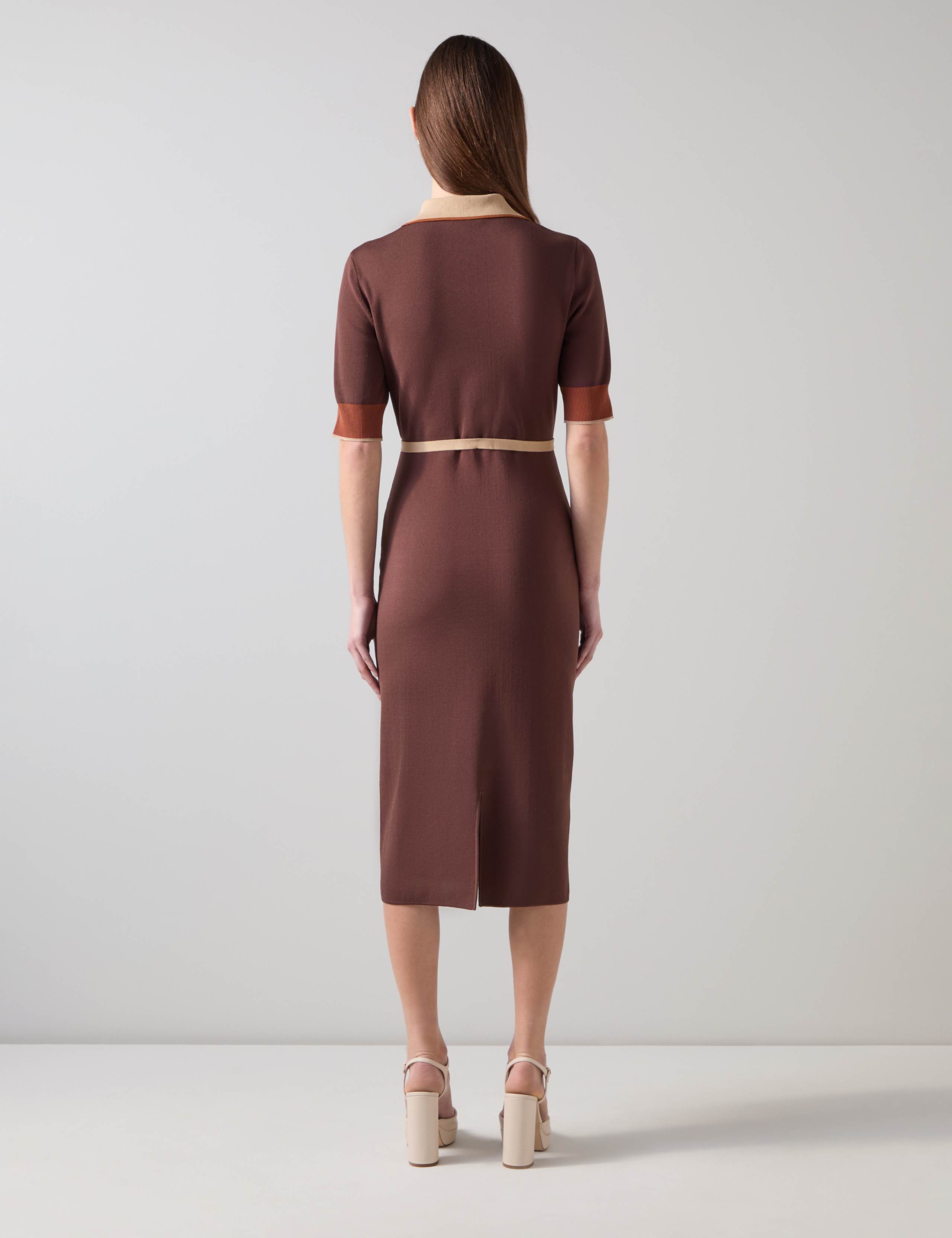 Rosey Chocolate Chain Belt Knit Dress | LK BENNETT | M&S