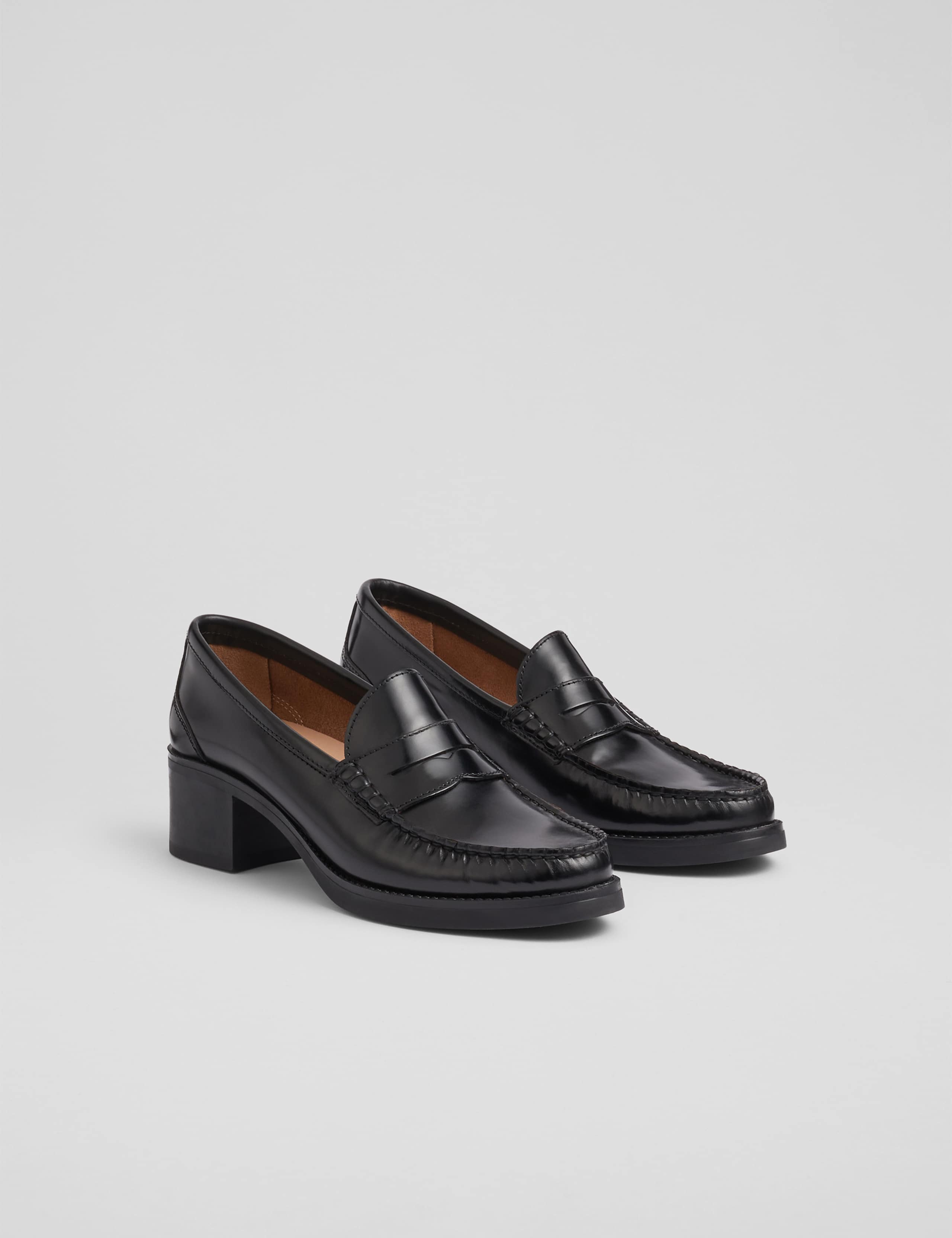 Leather Block Heel Loafer Court Shoes 2 of 3