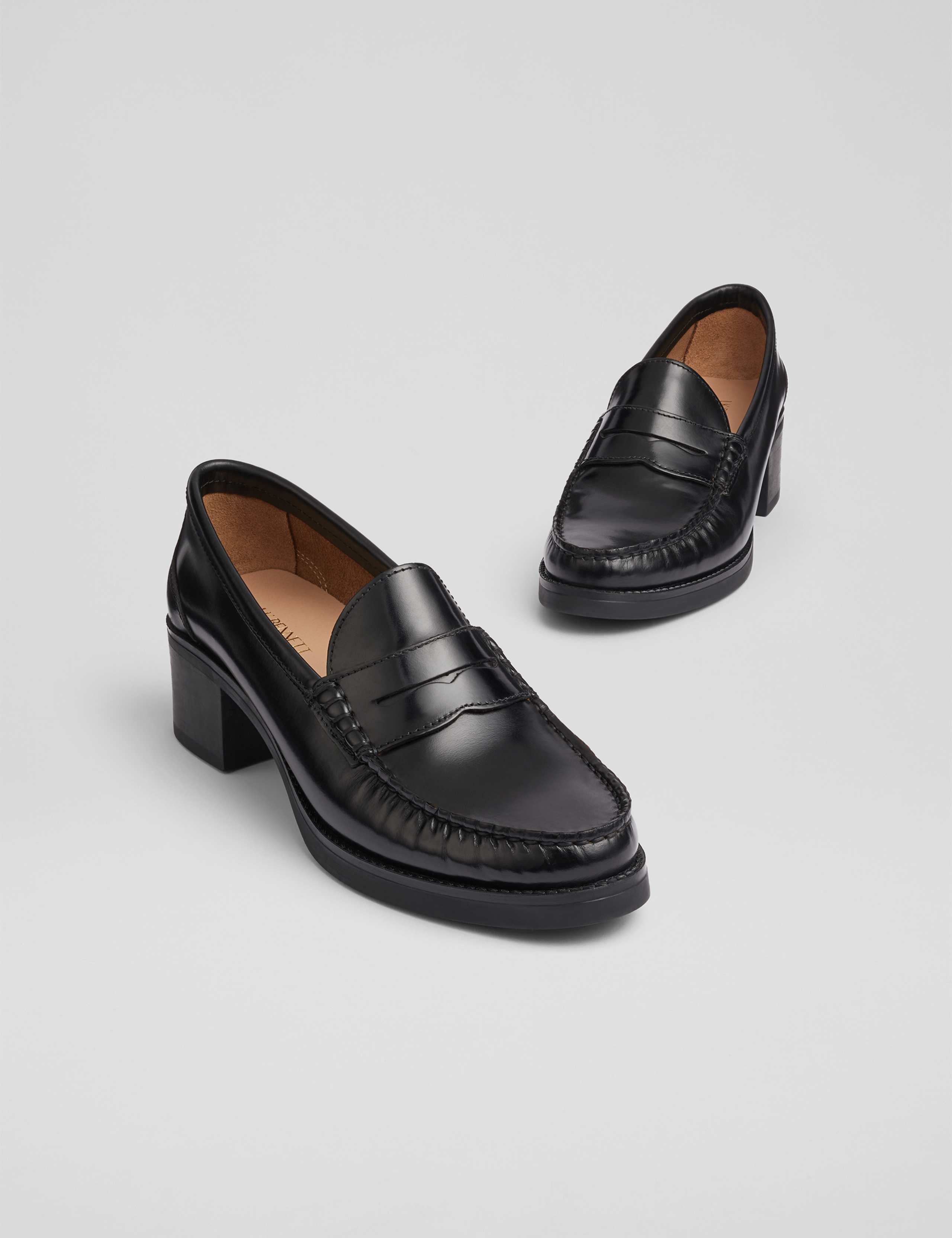 Leather Block Heel Loafer Court Shoes 3 of 3