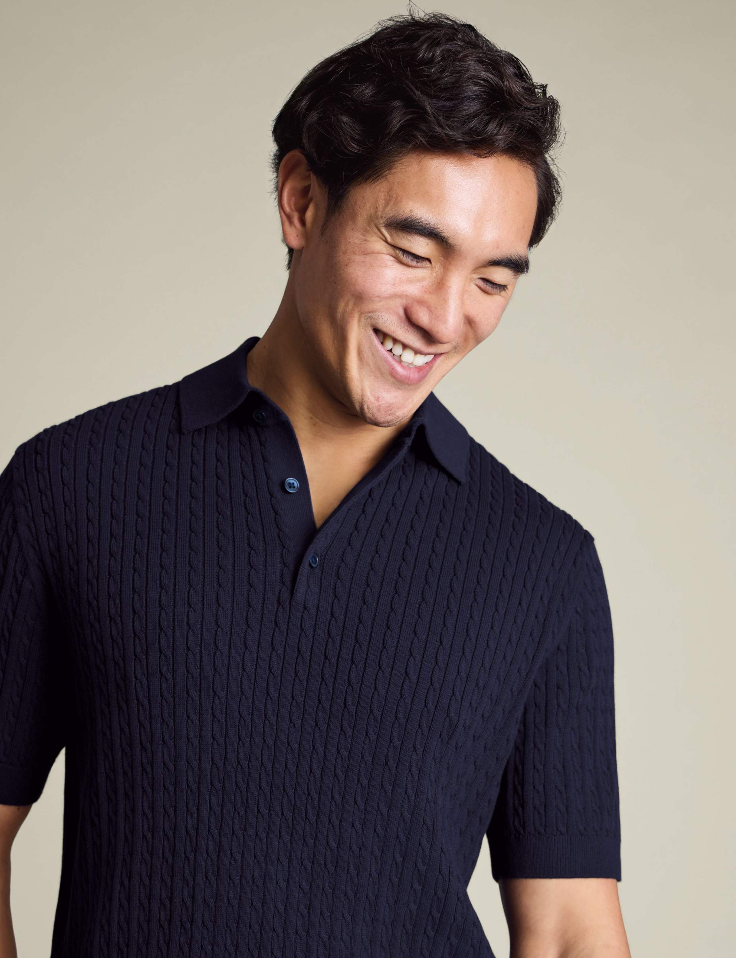 Pure Cotton Cable Knitted Polo Shirt 3 of 4