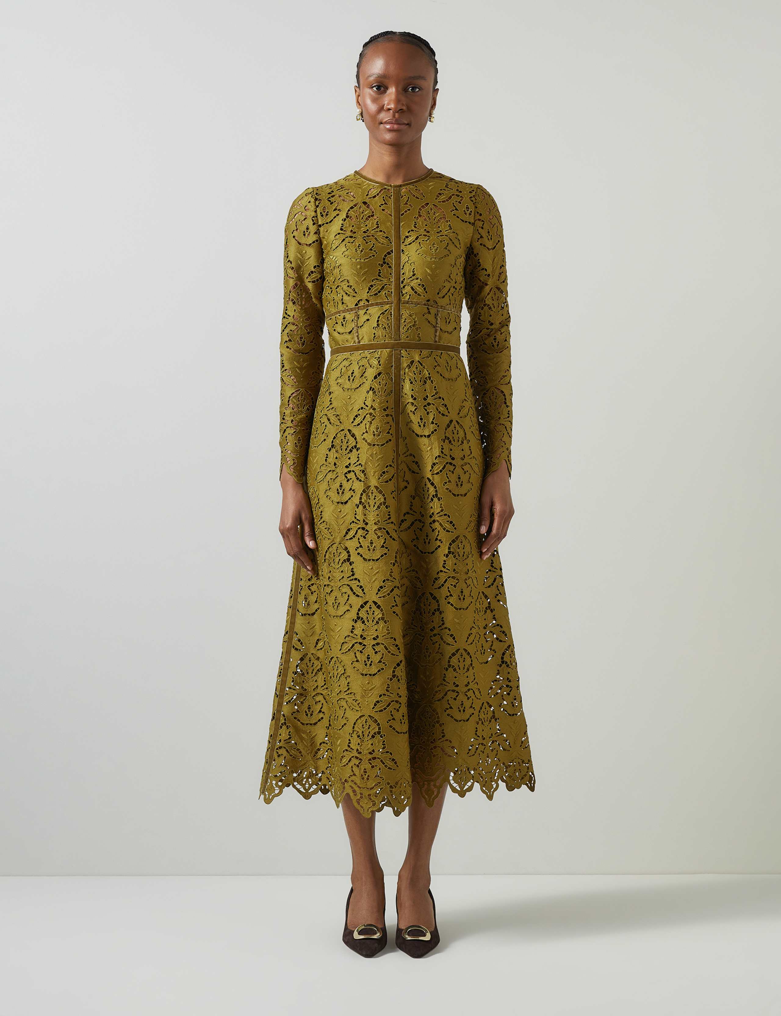 Velvet Floral Midi Skater Dress 1 of 4