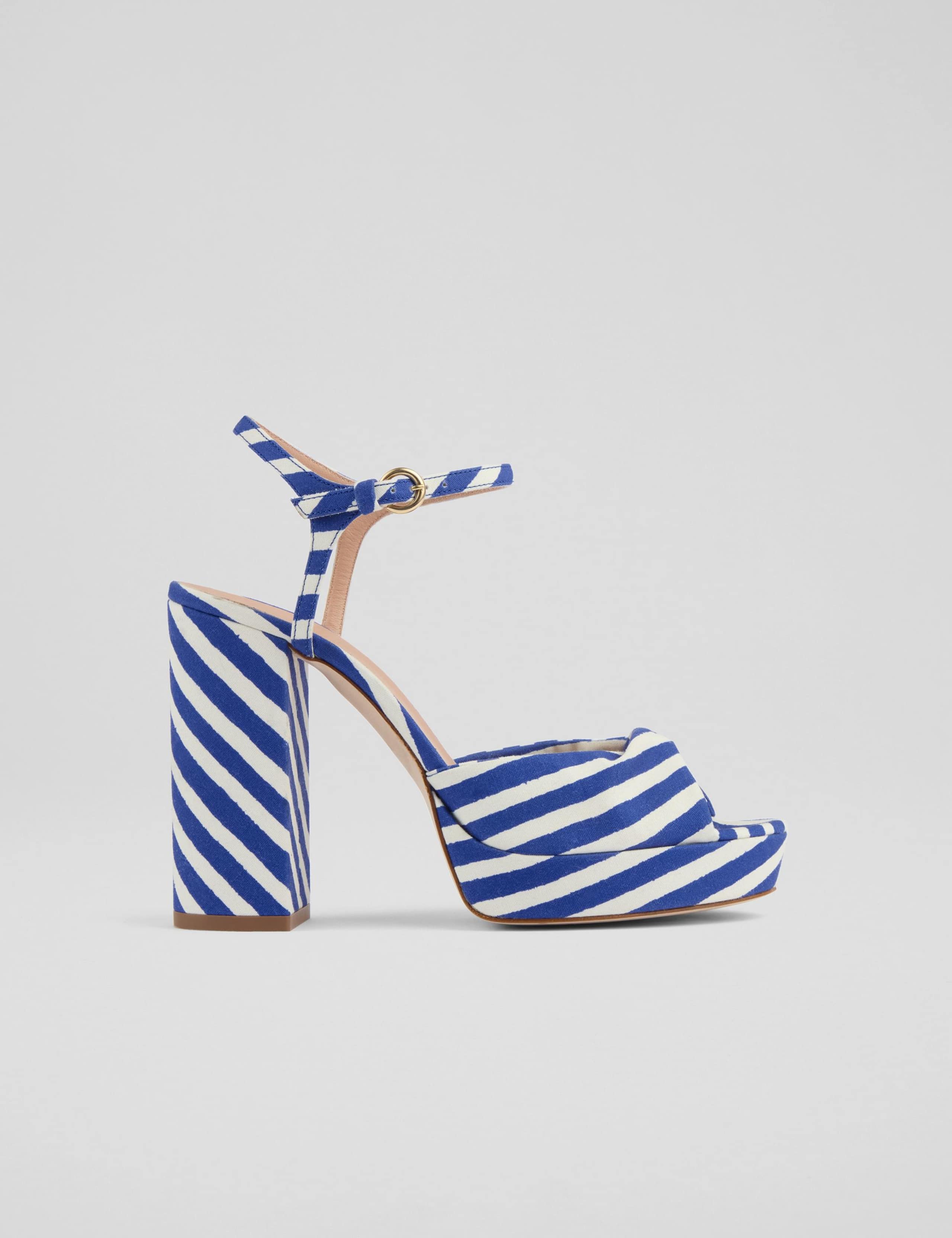 Fabric Striped Block Heel Platform Sandals 1 of 4