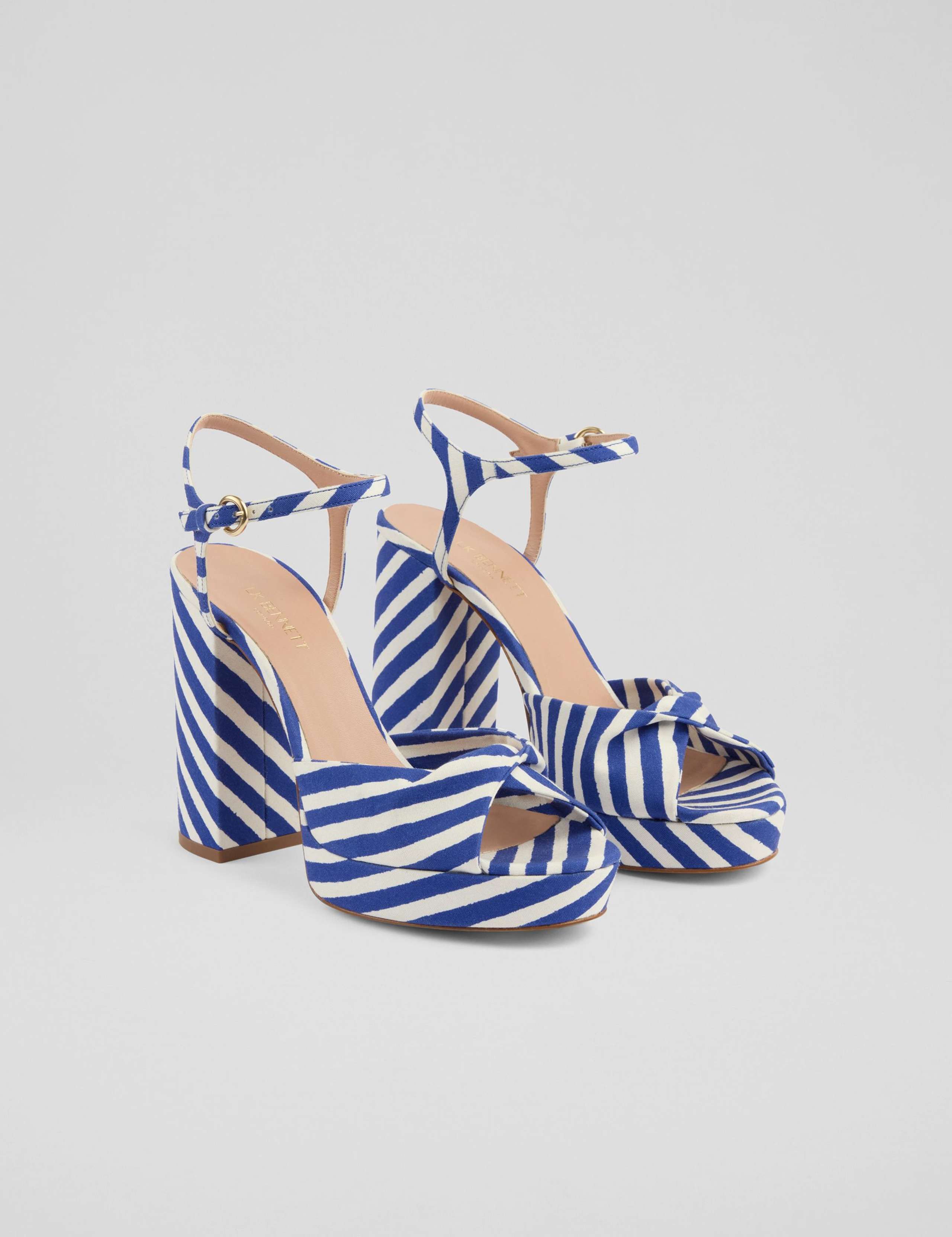 Fabric Striped Block Heel Platform Sandals 2 of 4