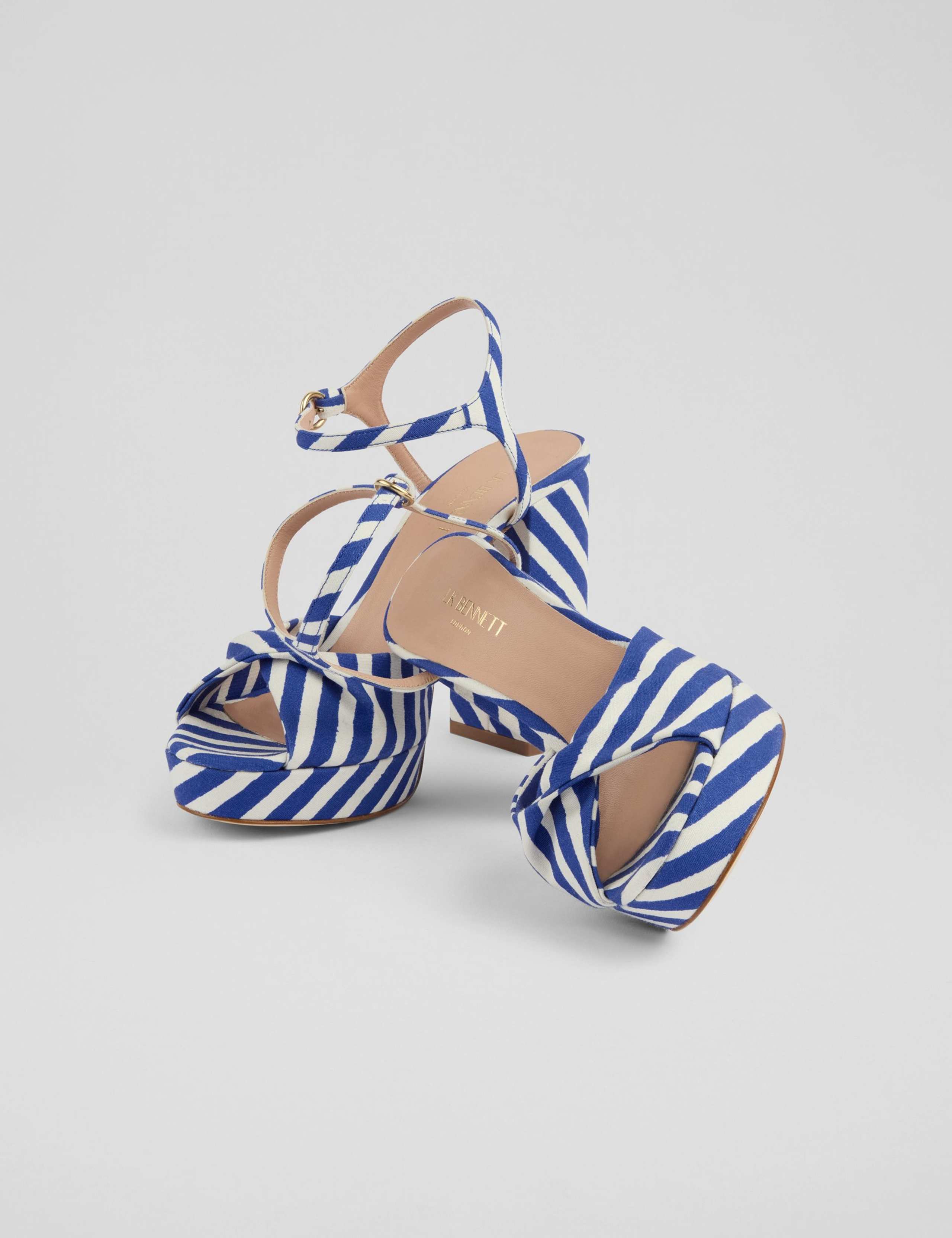 Fabric Striped Block Heel Platform Sandals 3 of 4