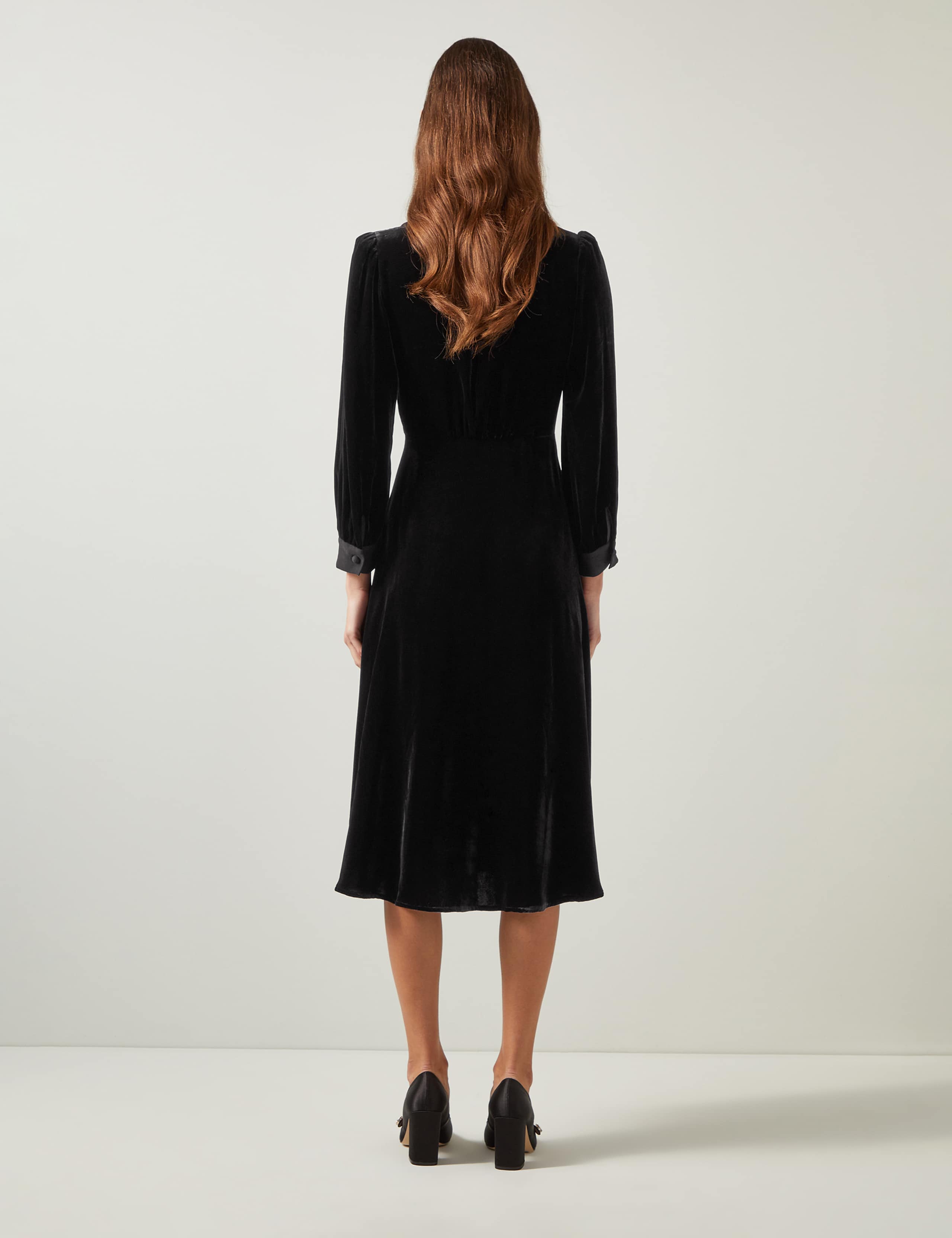 Velvet Knee Length Skater Dress with Silk 3 of 4