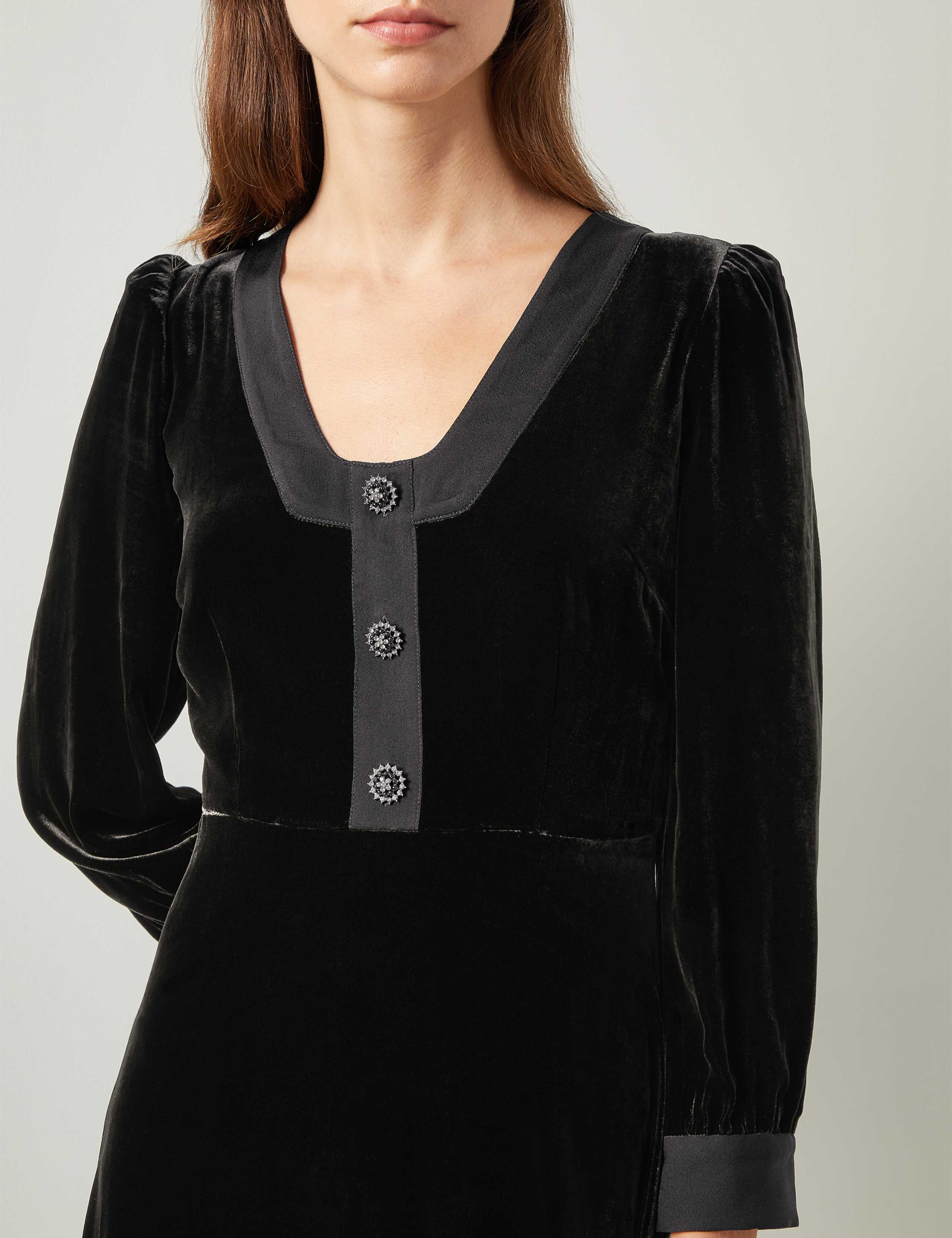 Velvet Knee Length Skater Dress with Silk 4 of 4