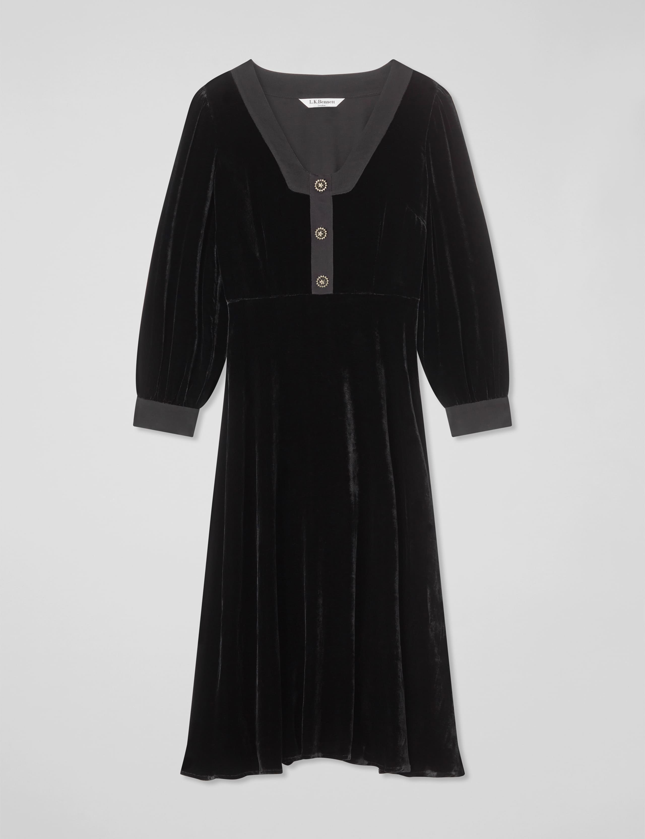 Velvet Knee Length Skater Dress with Silk 2 of 4