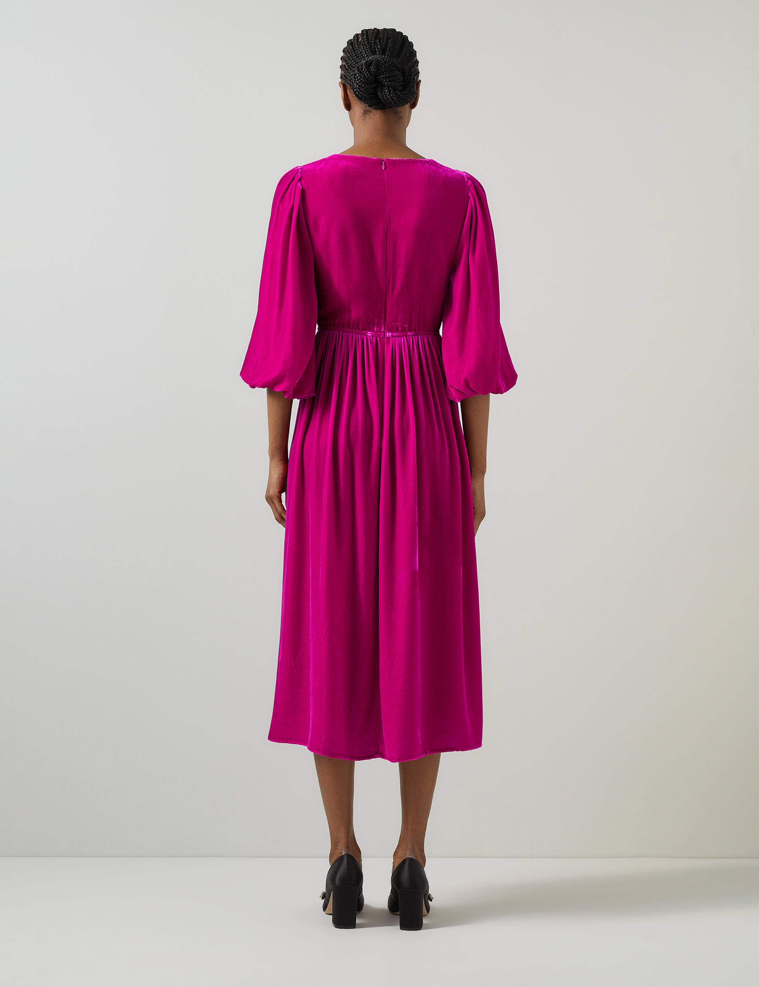 Velvet Midi Skater Dress with Silk 3 of 4
