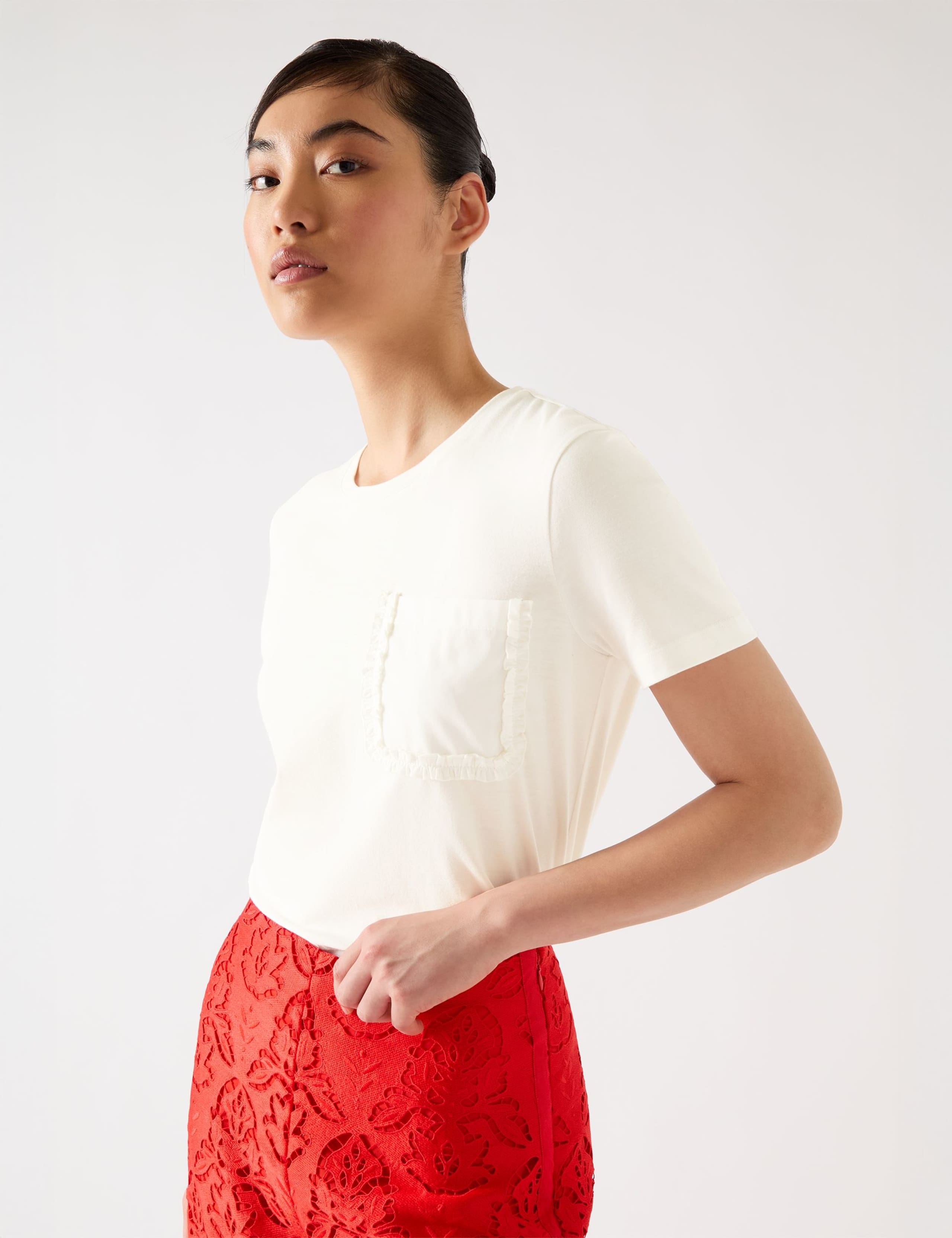 Pure Cotton Frill Detail Pocket T-Shirt 3 of 4
