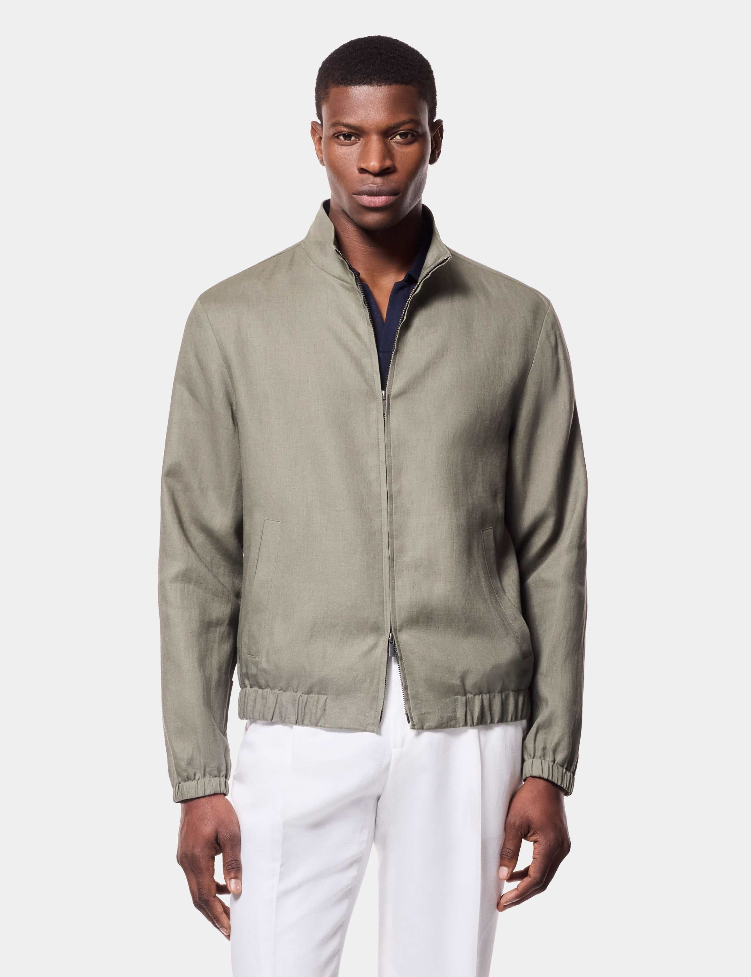 Pure Linen Funnel Neck Zip Up Bomber Jacket 1 of 3