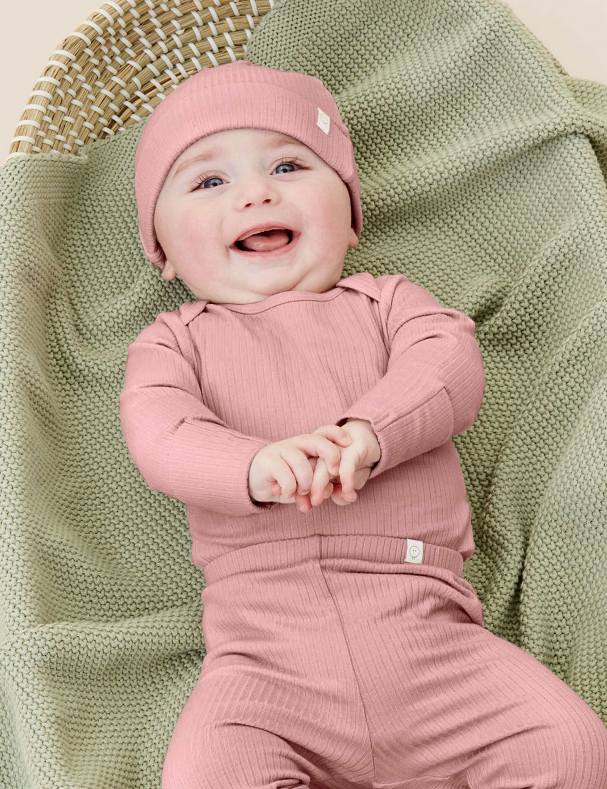 Baby 2 Pack Cotton Blend Ribbed Hats (0-12 Mths) 1 of 2