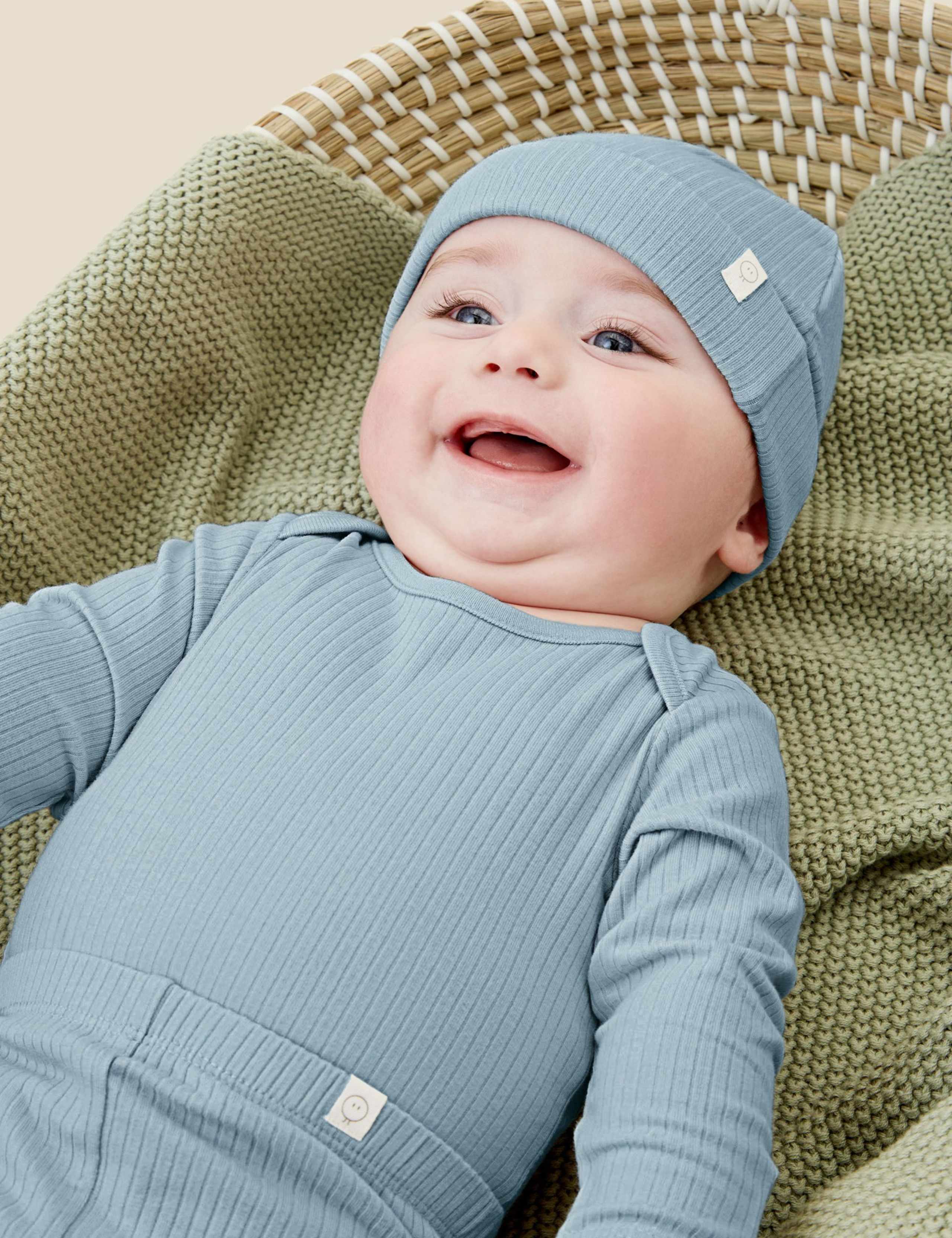 Baby 2 Pack Cotton Blend Ribbed Hats (0-12 Mths) 1 of 2