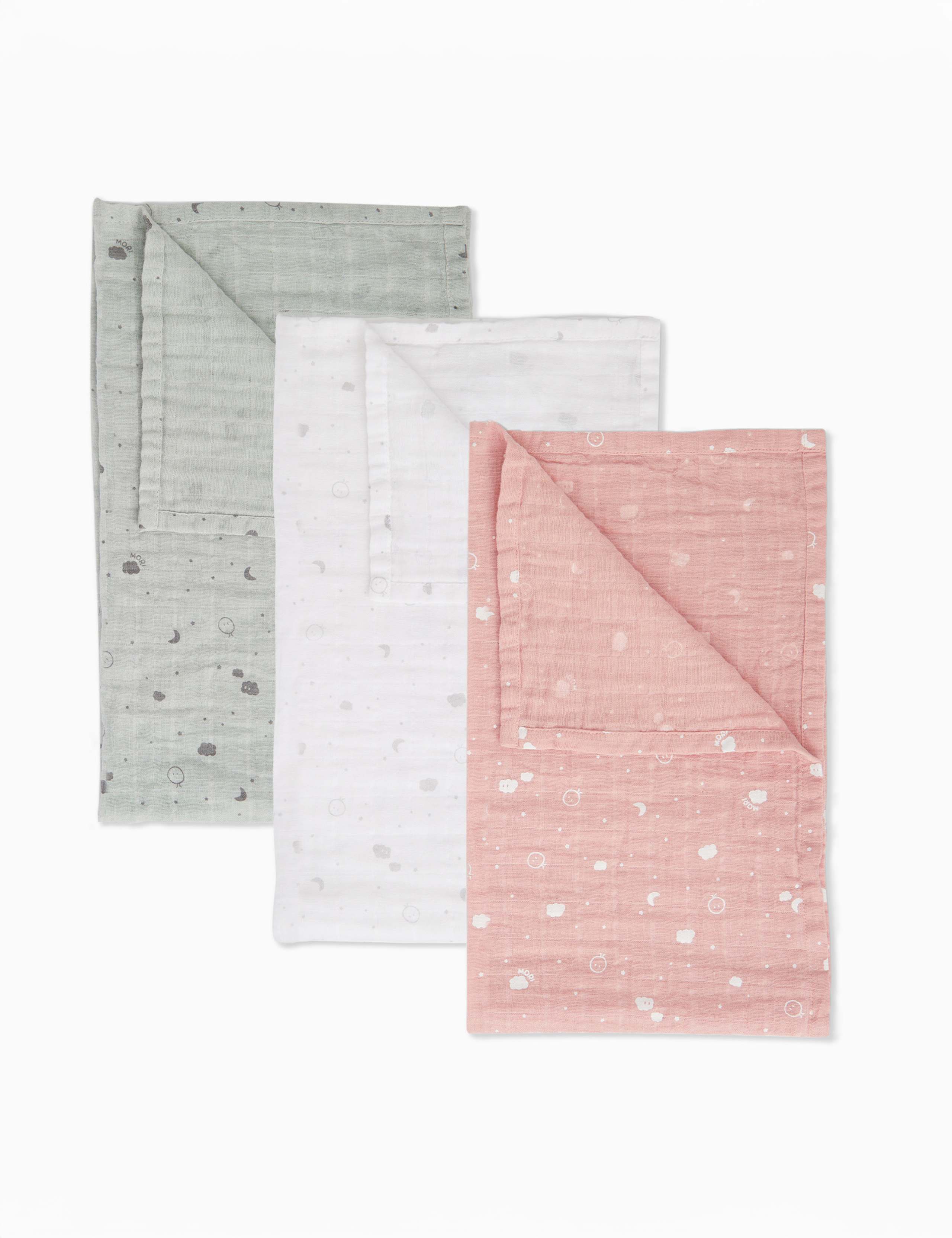 3 Pack Pure Cotton Pink Muslin Squares 1 of 3