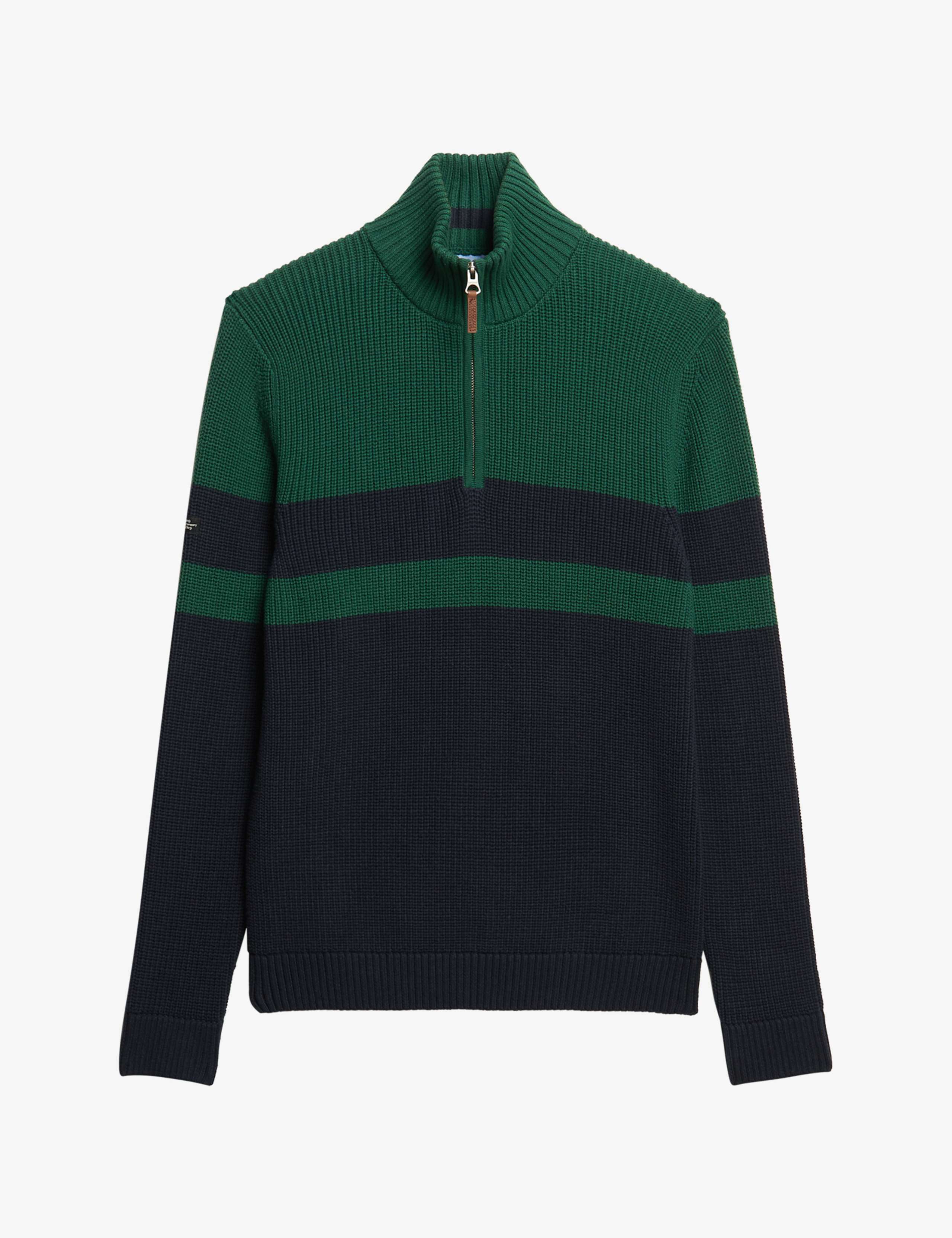 Pure Cotton Striped Half Zip Jumper 2 of 5
