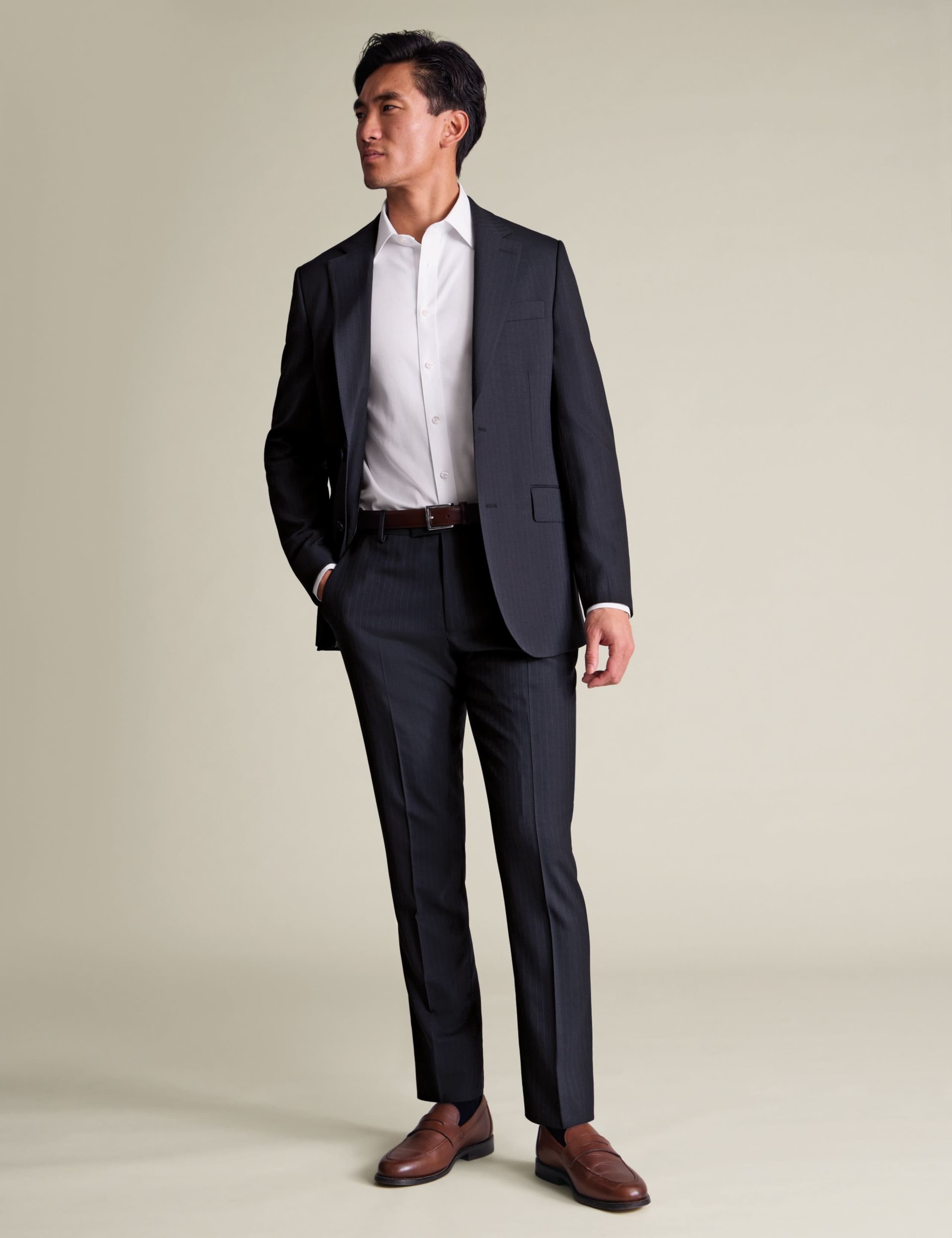 Slim Fit Wool Rich Striped Trousers 2 of 4