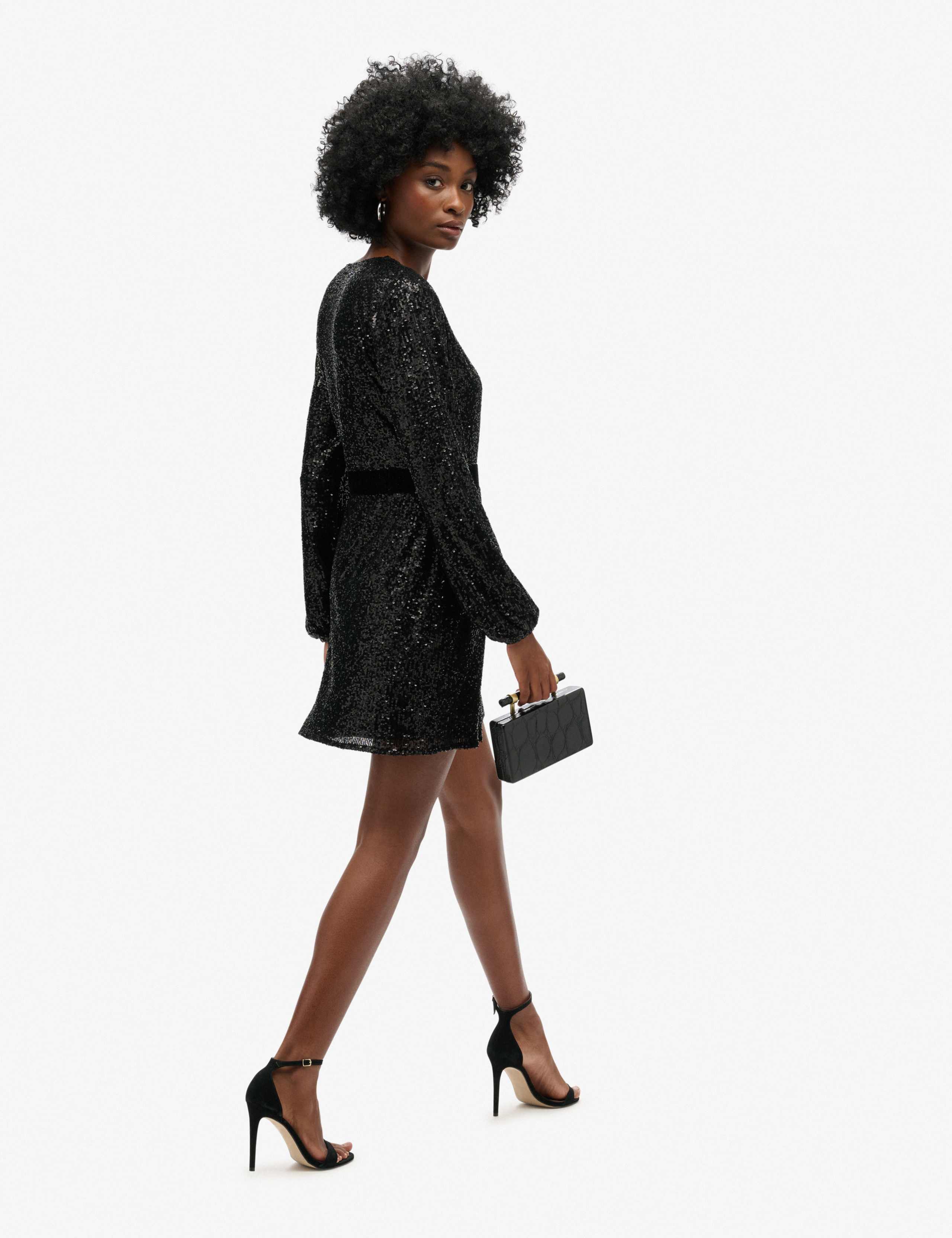 Velvet Sequin V-Neck Mini Wrap Dress 4 of 7