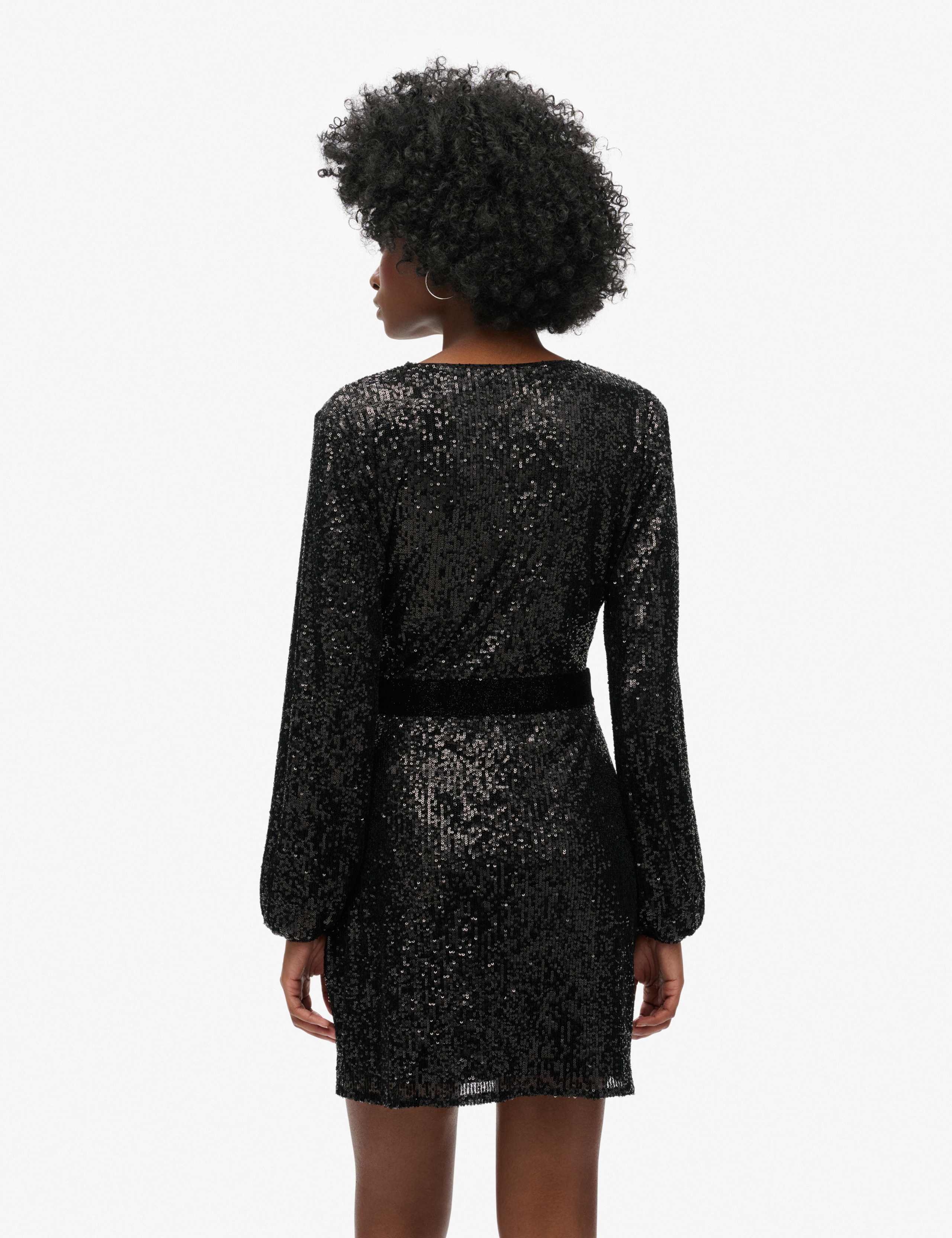 Velvet Sequin V-Neck Mini Wrap Dress 5 of 7