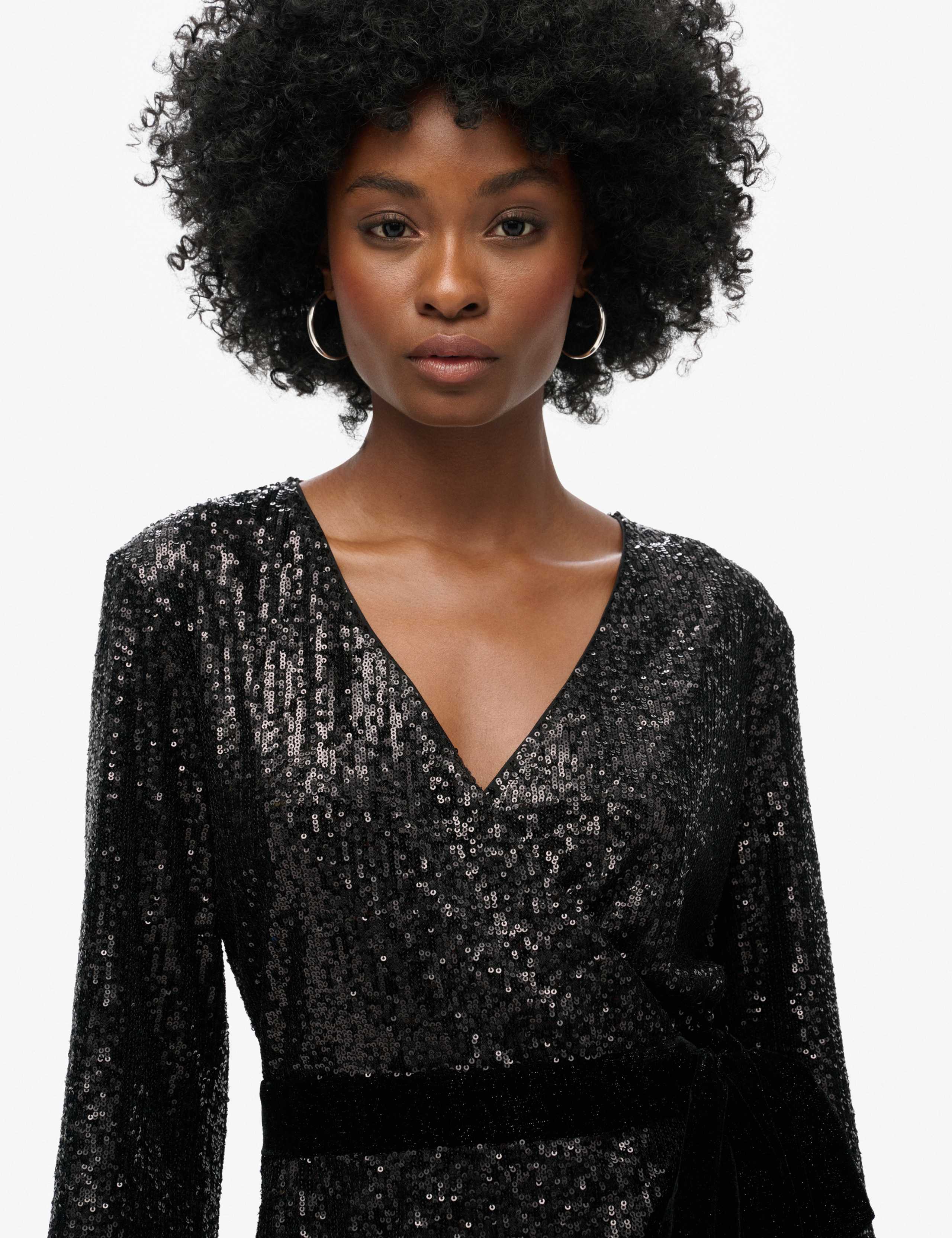 Velvet Sequin V-Neck Mini Wrap Dress 6 of 7