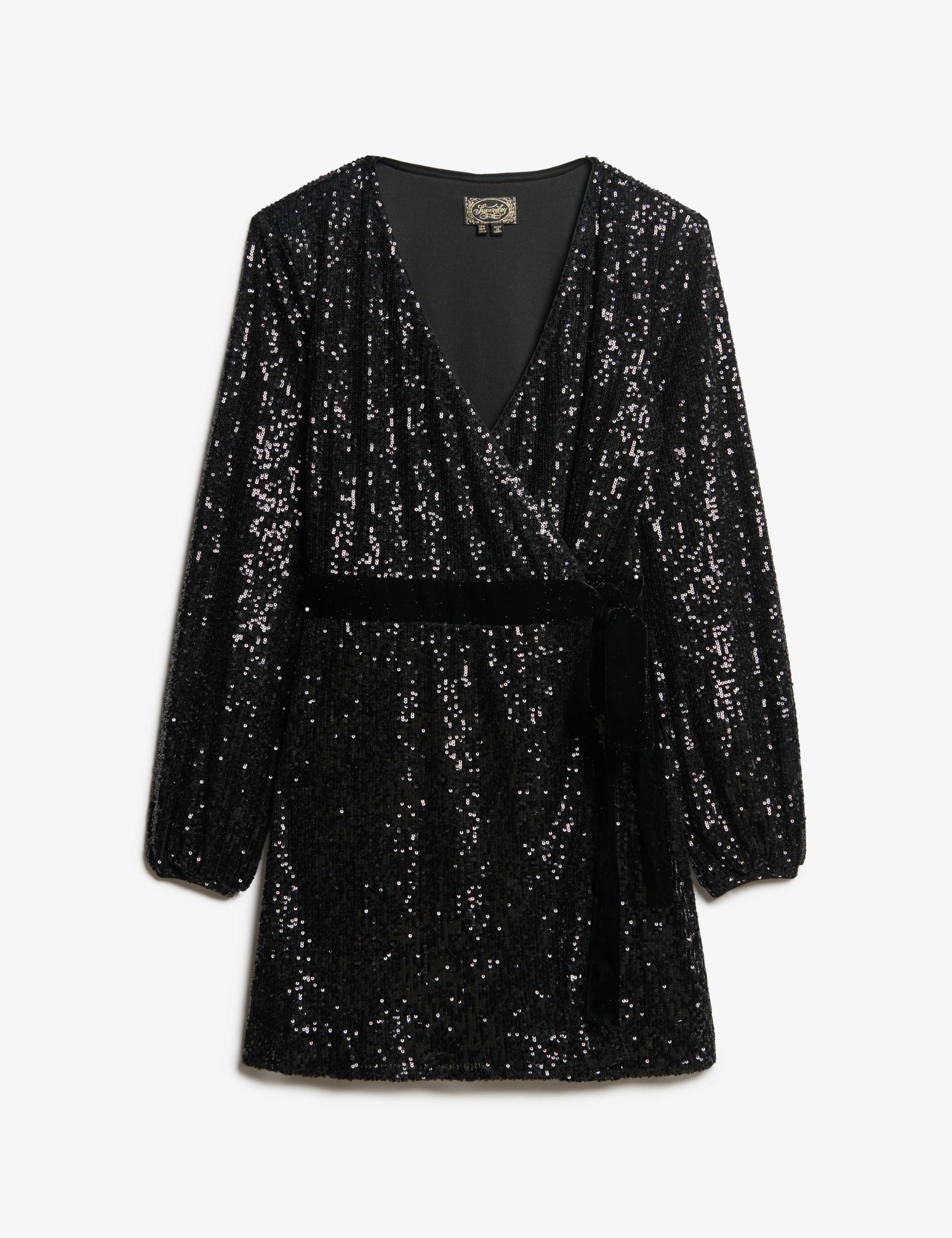 Velvet Sequin V-Neck Mini Wrap Dress 2 of 7