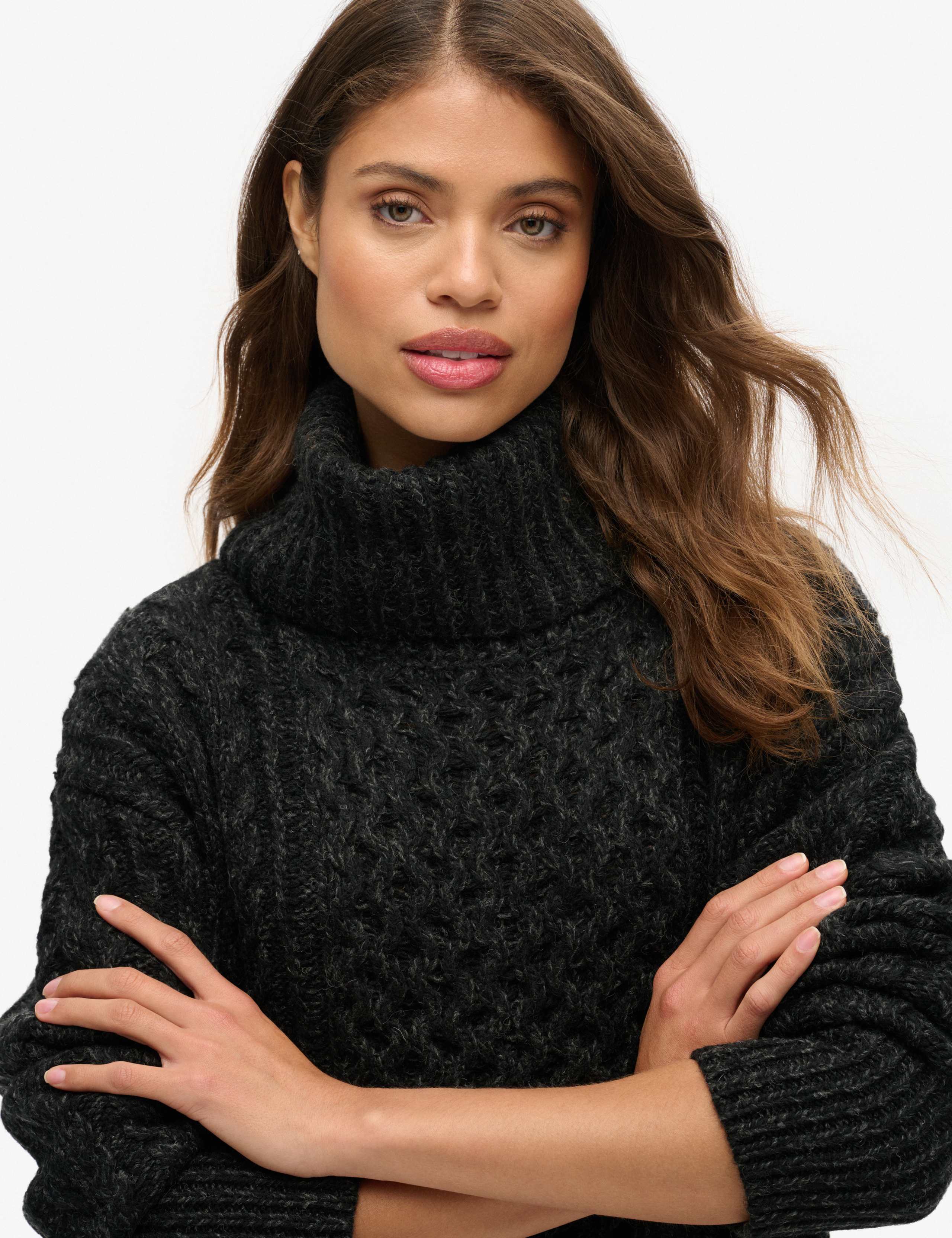 Cable Knit Roll Neck Jumper Dress with Wool 6 of 7