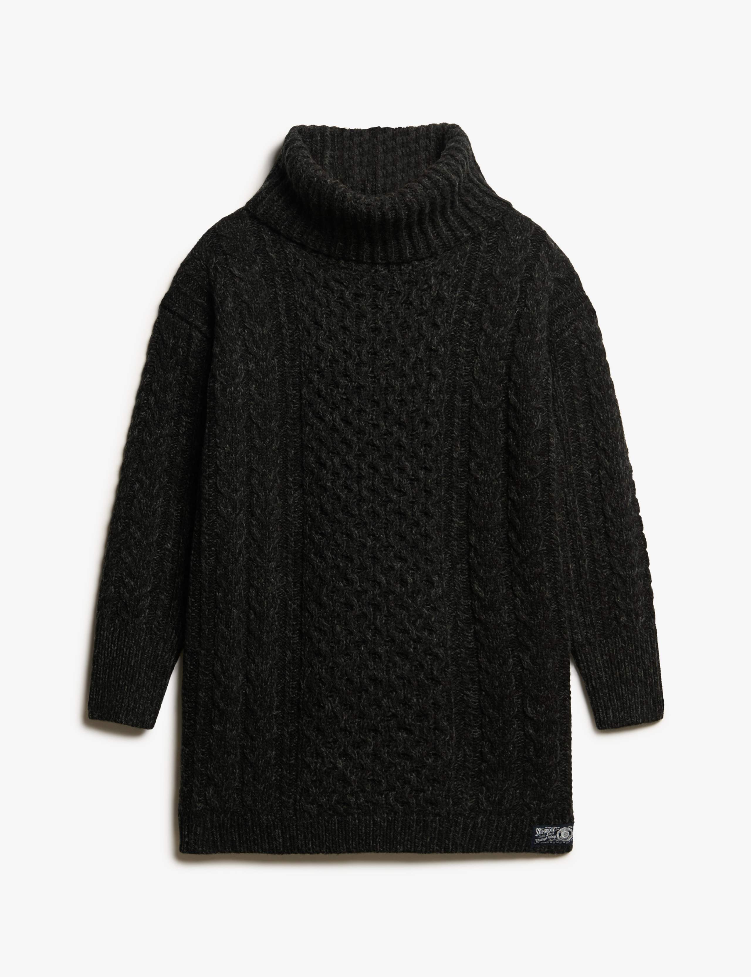 Cable Knit Roll Neck Jumper Dress with Wool 2 of 7