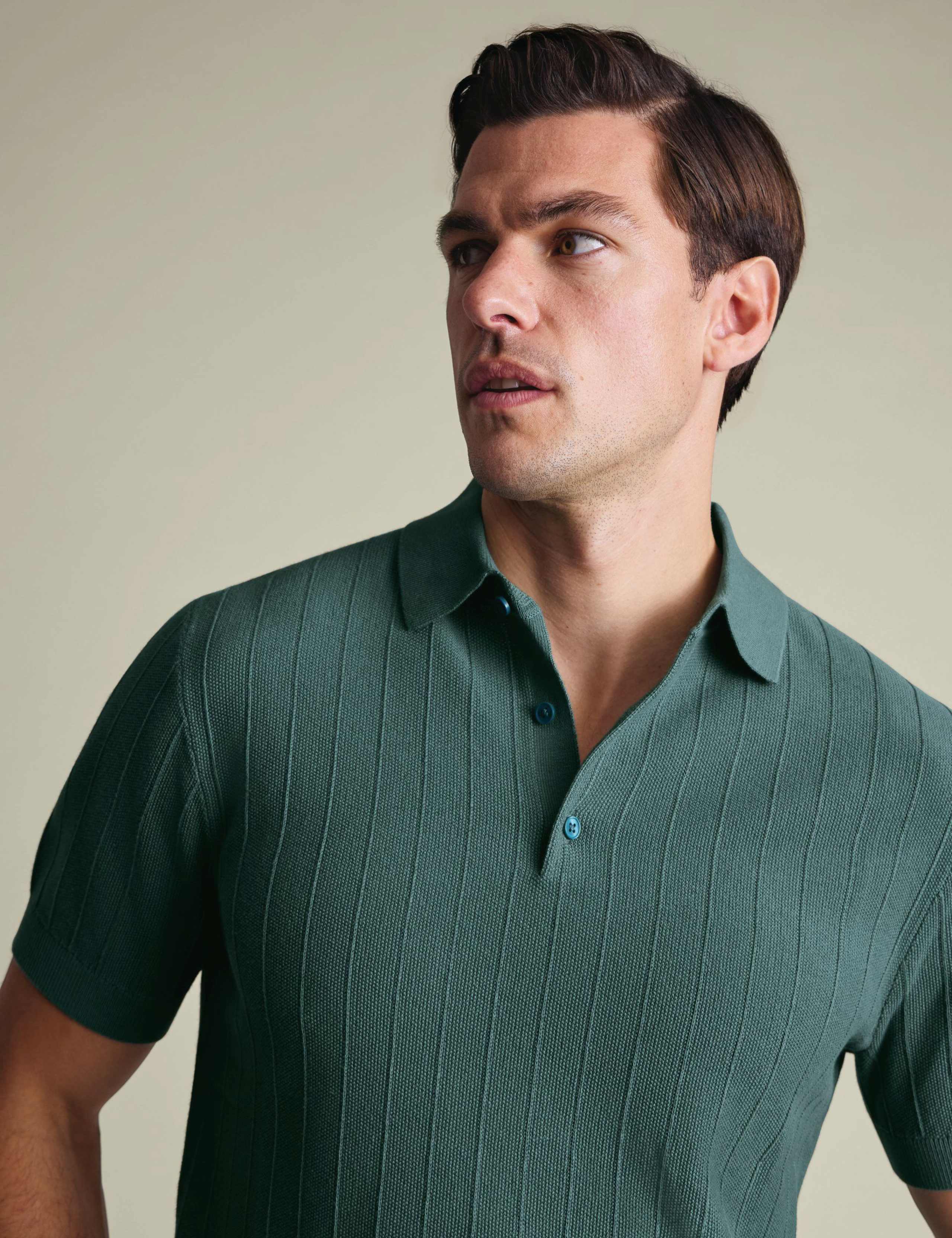 Pure Cotton Textured Knitted Polo Shirt 3 of 4