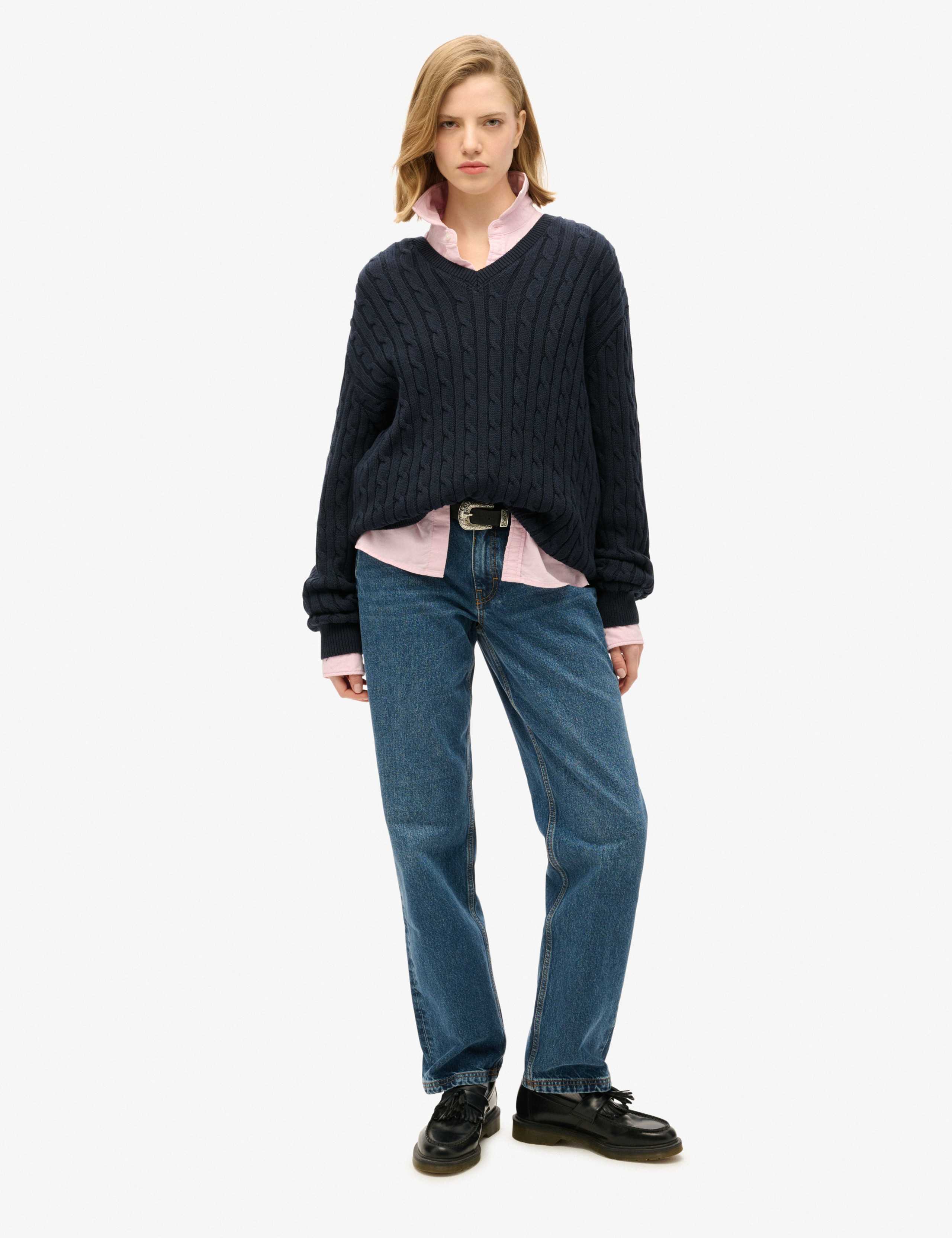 Pure Cotton Cable Knit V-Neck Jumper 3 of 5