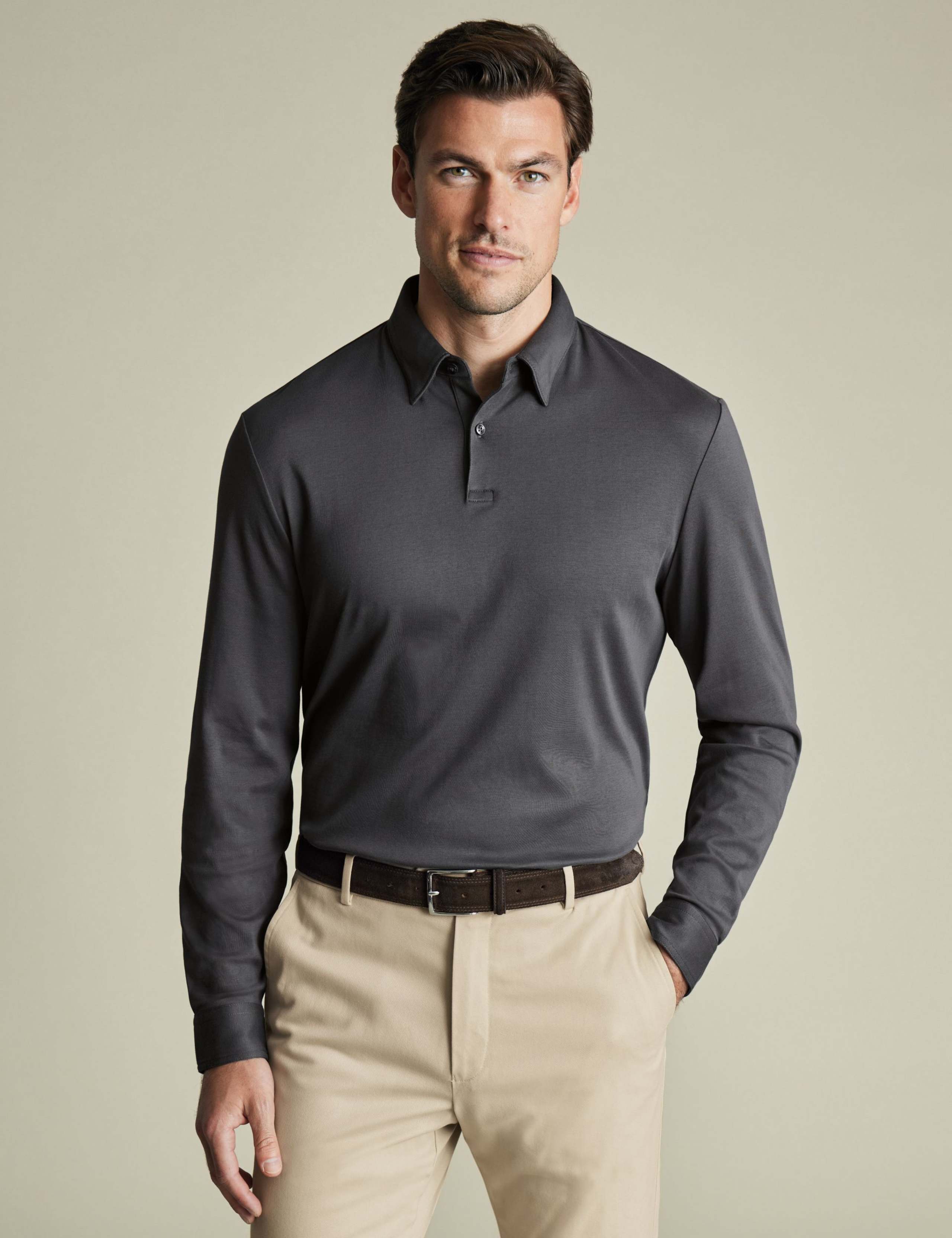 Pure Cotton Long Sleeve Polo Shirt 1 of 6