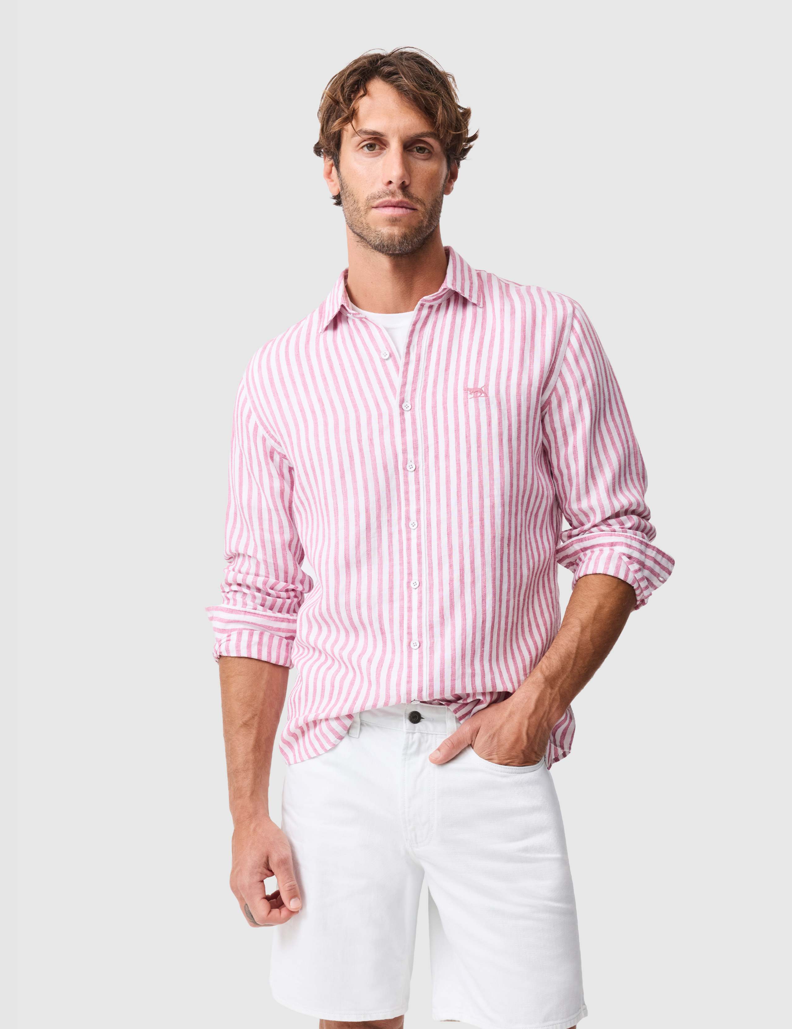 Slim Fit Pure Linen Striped Shirt 1 of 6