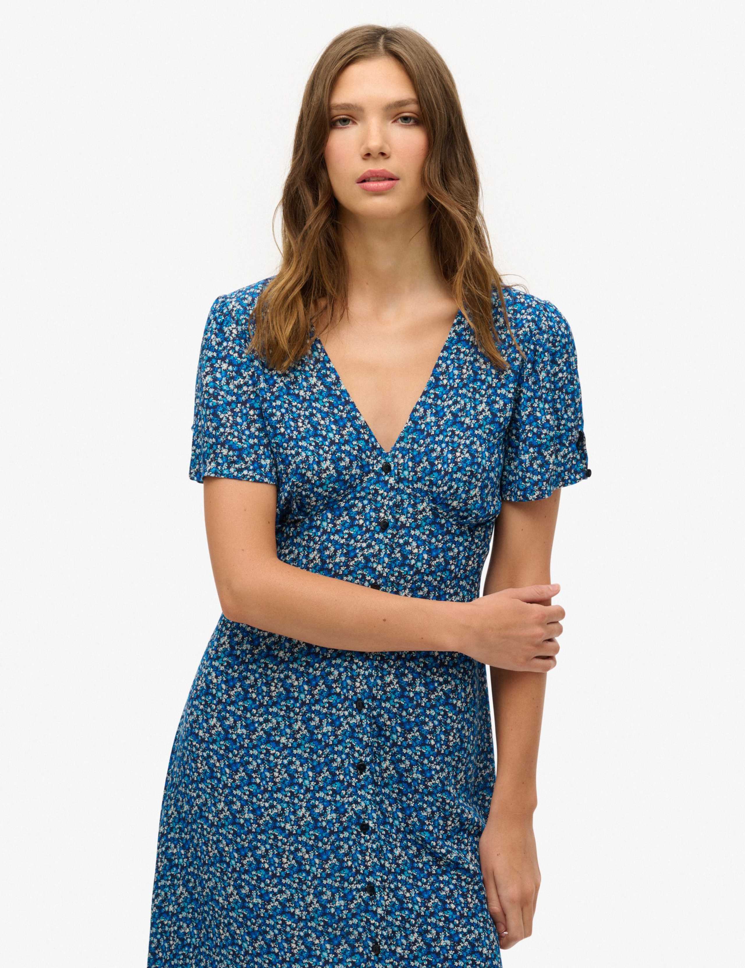 Heart Print V-Neck Midi Tea Dress 2 of 5
