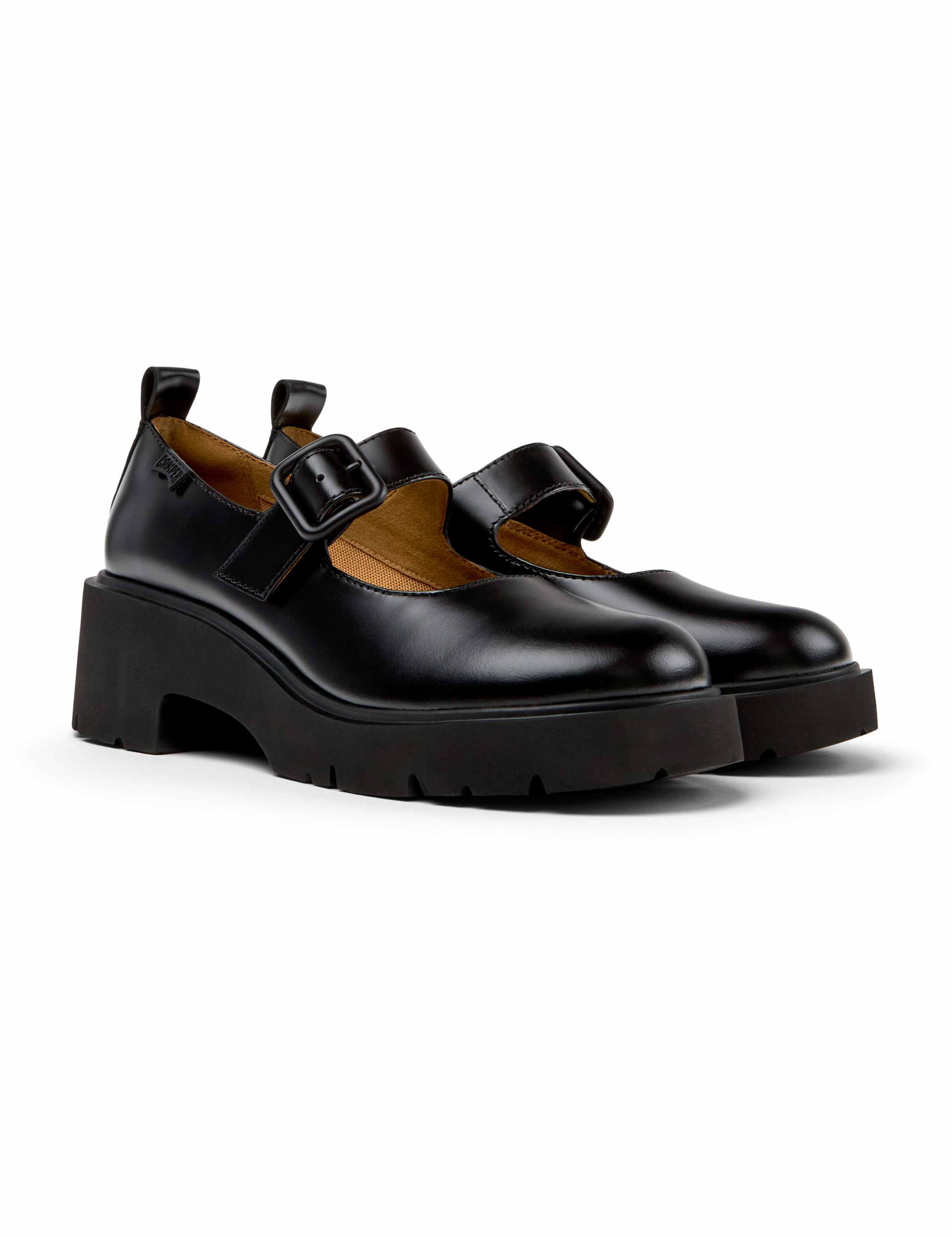 Leather Buckle Block Heel Round Toe Loafers 2 of 5