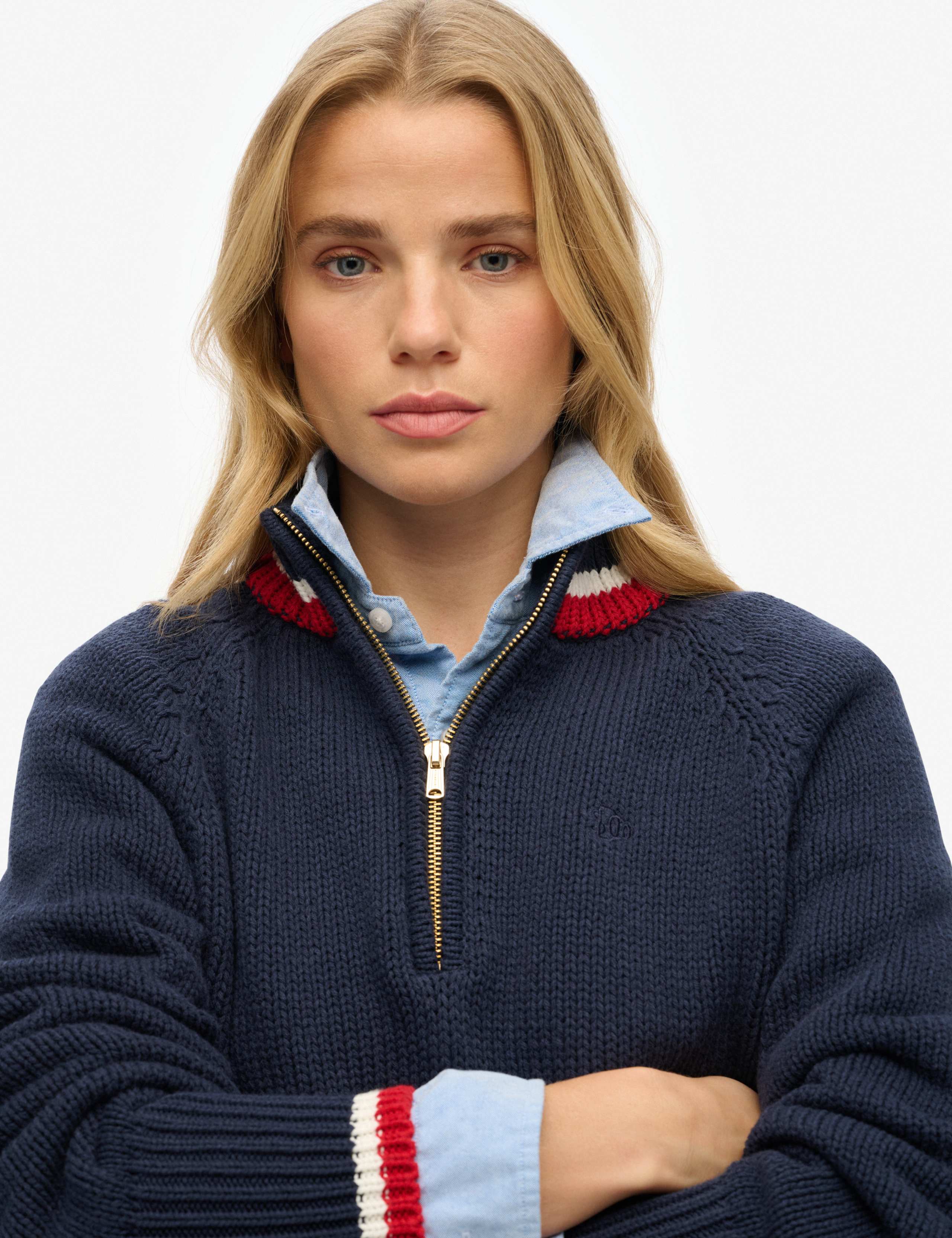 Cotton Rich Tipped Detail Half Zip Jumper 5 of 5