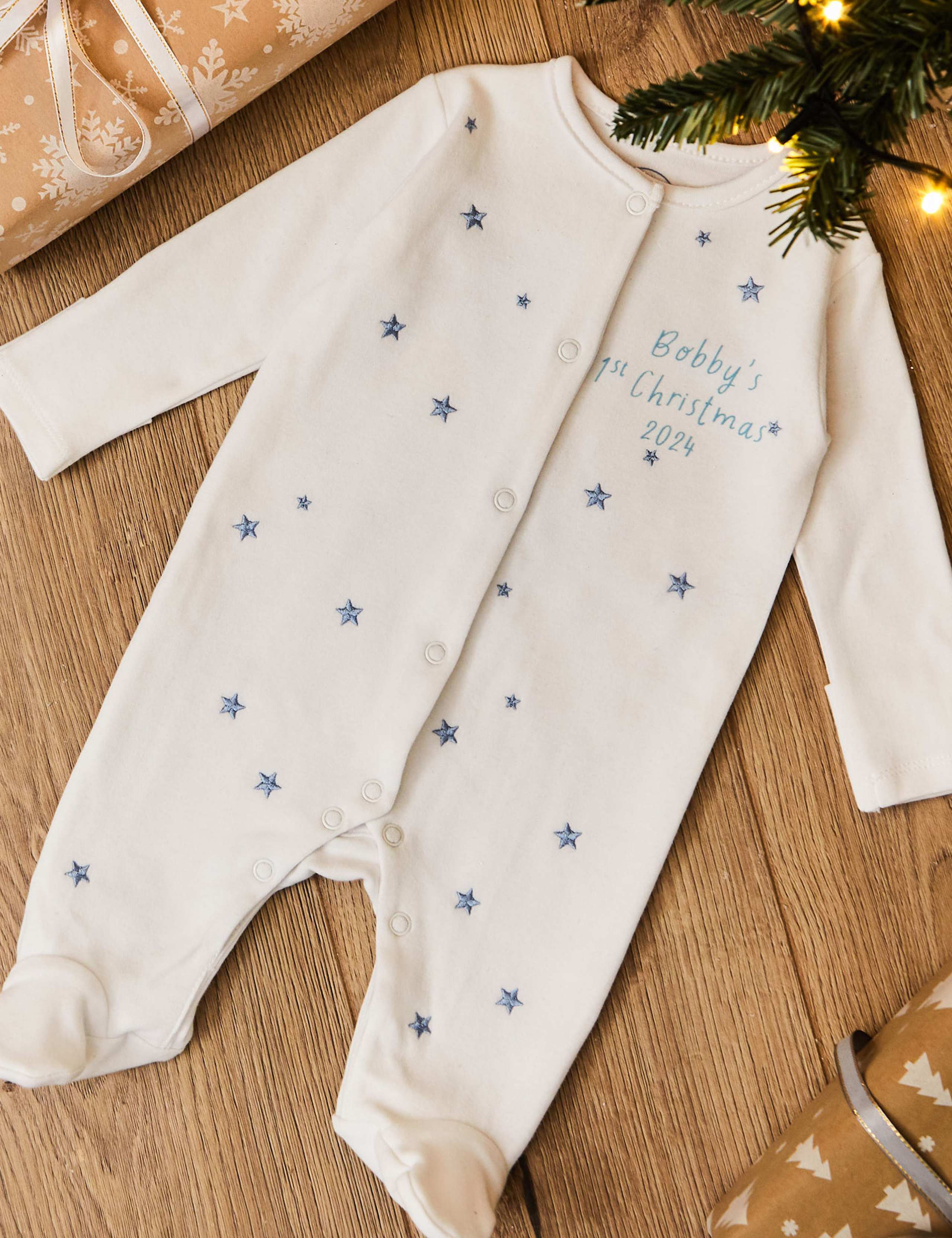 Personalised My 1st Blue Star Sleepsuit 1 of 3