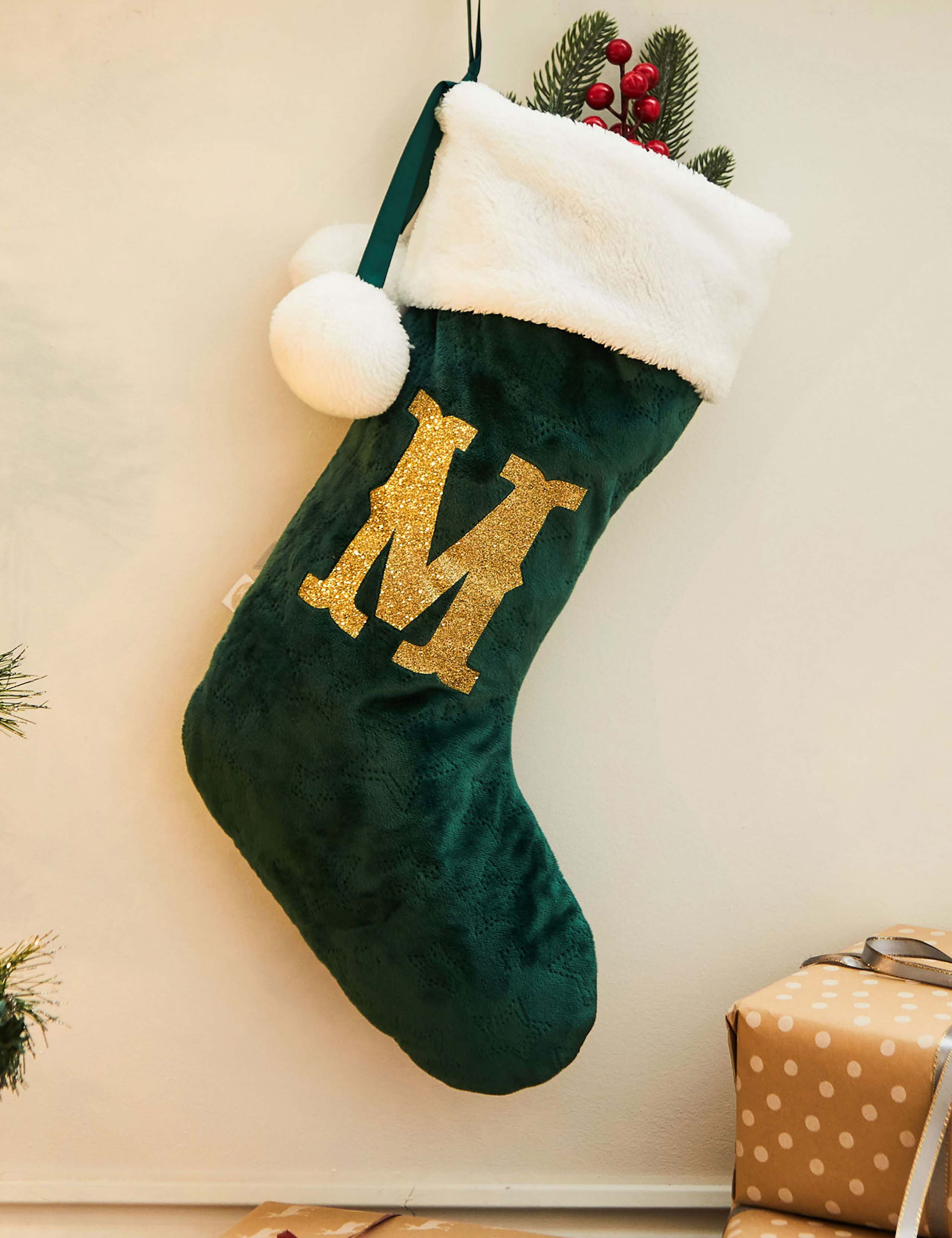 Personalised Green Velvet Small Christmas Stocking 1 of 2