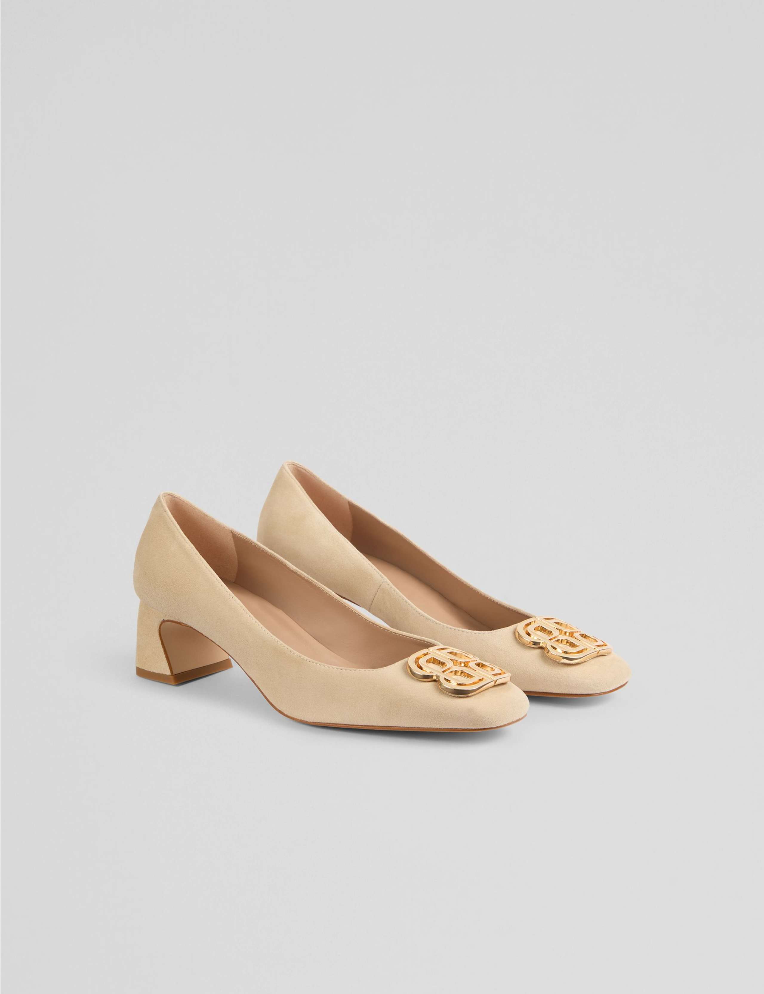 Suede Buckle Detail Block Heel Court Shoes 2 of 4