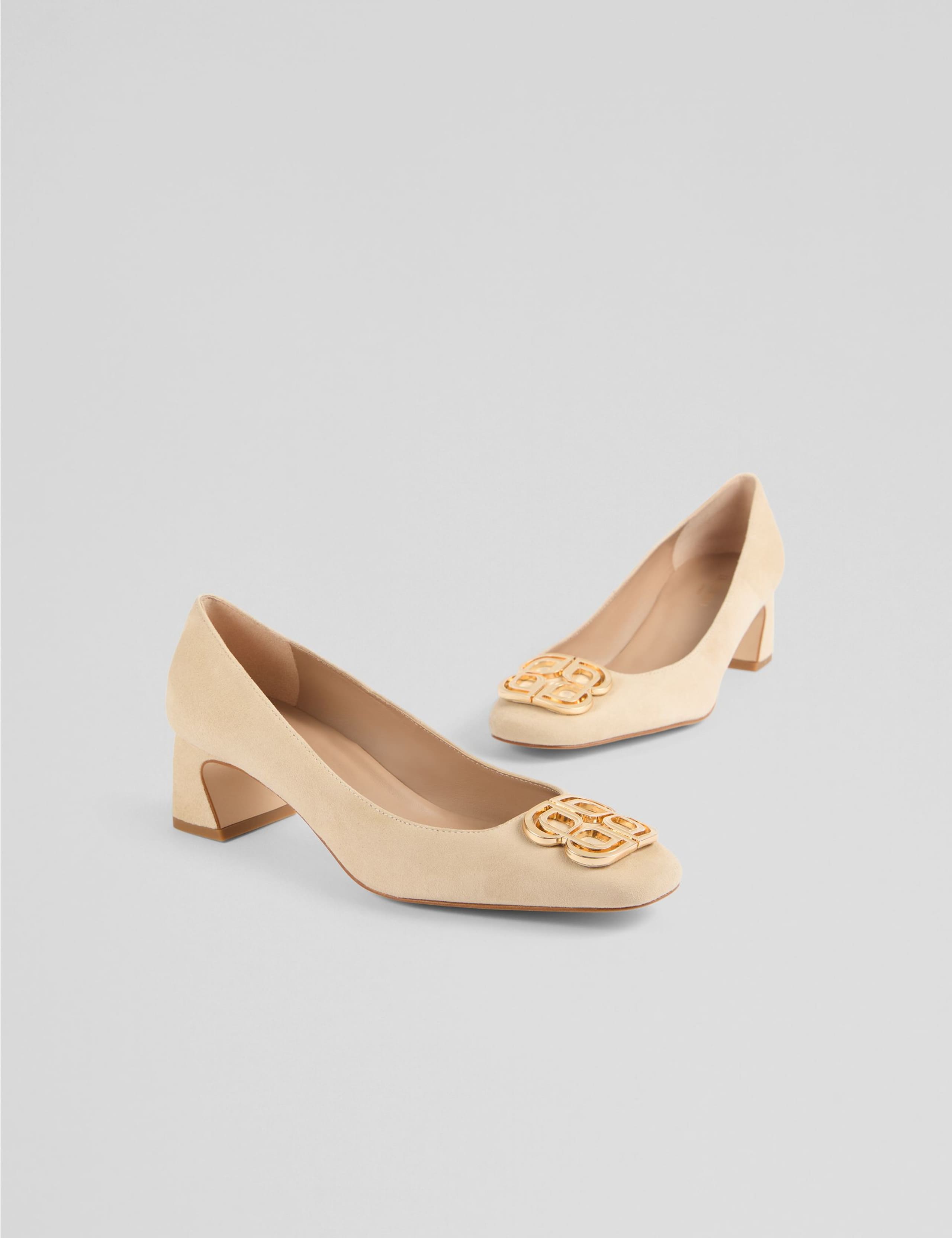 Suede Buckle Detail Block Heel Court Shoes 3 of 4
