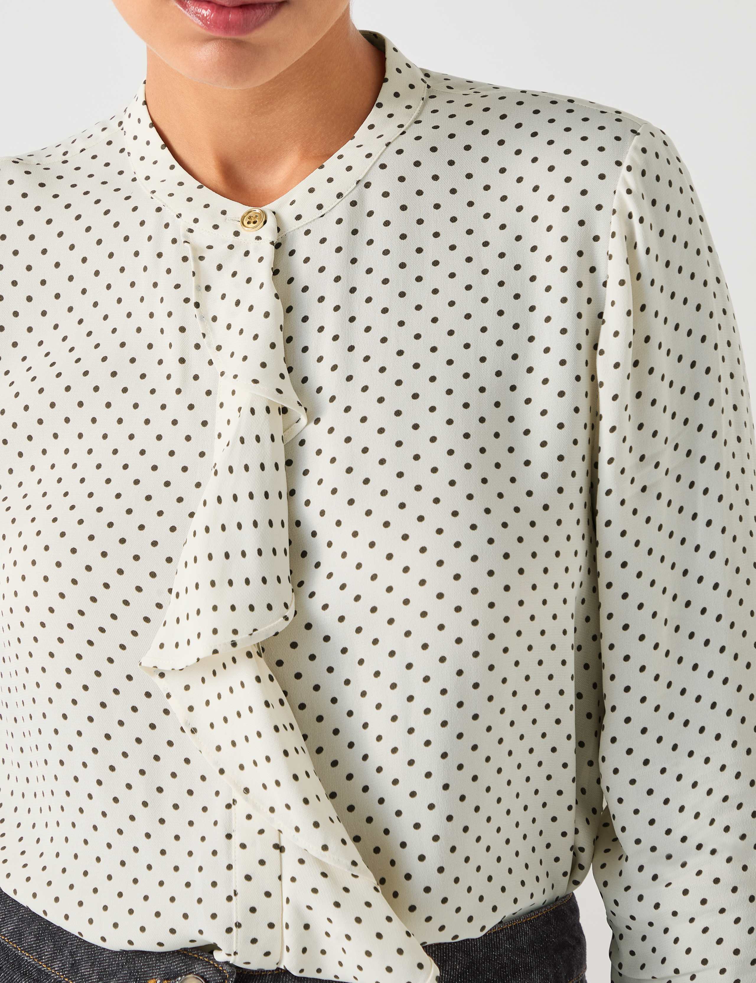 Polka Dot Crew Neck Frill Detail Blouse 4 of 4