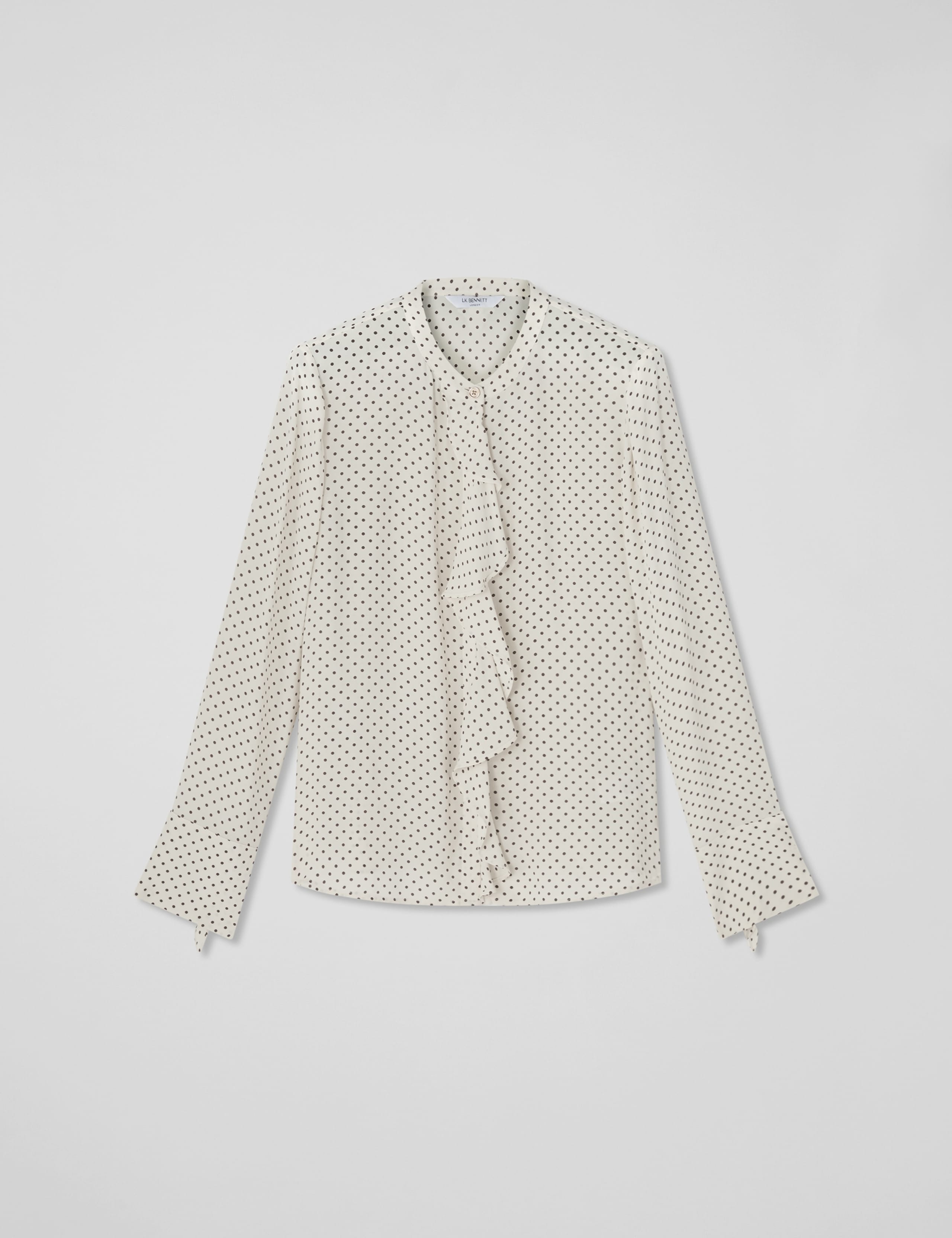 Polka Dot Crew Neck Frill Detail Blouse 2 of 4