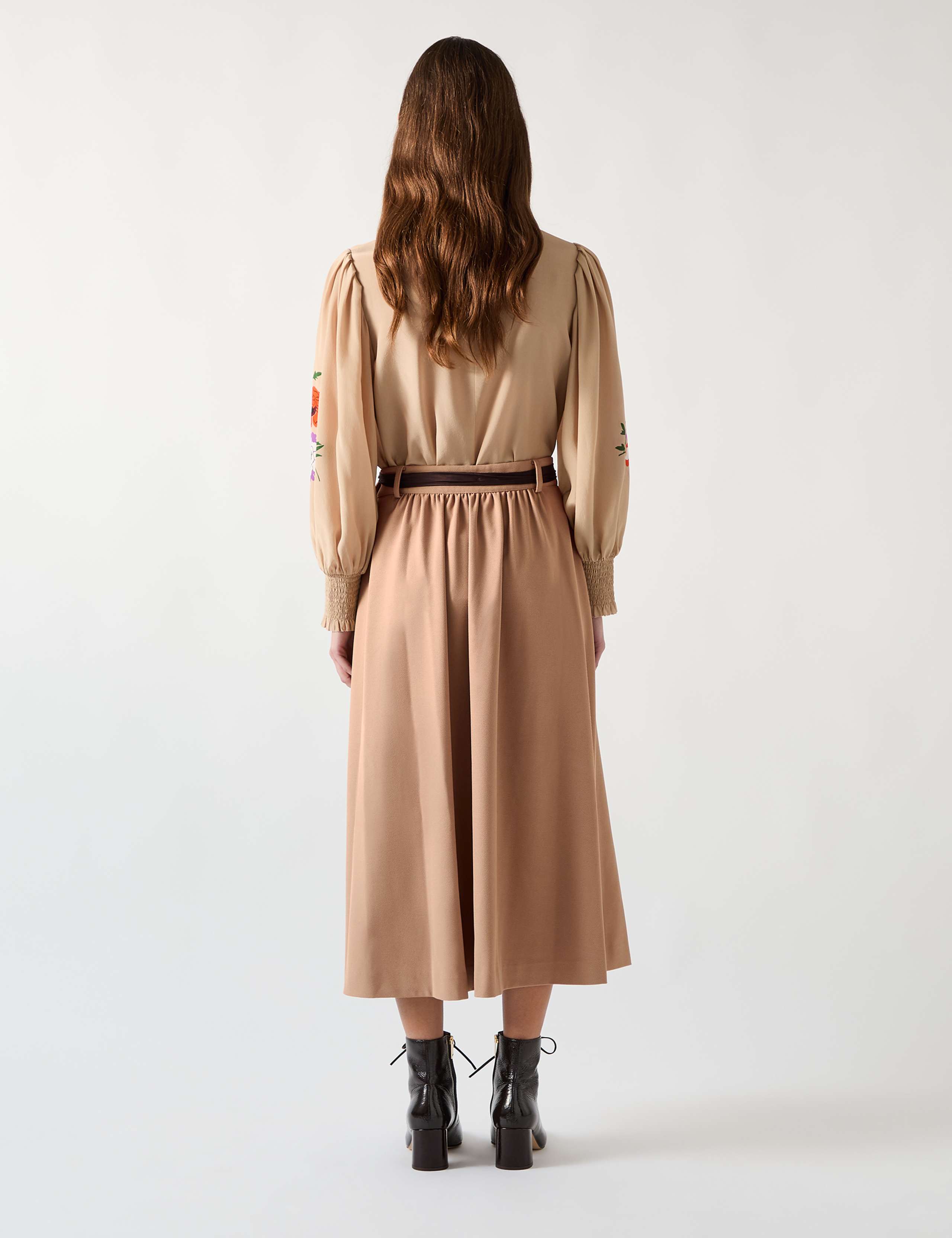 Twill Box Pleat Tie Waist Midi A-Line Skirt 4 of 4