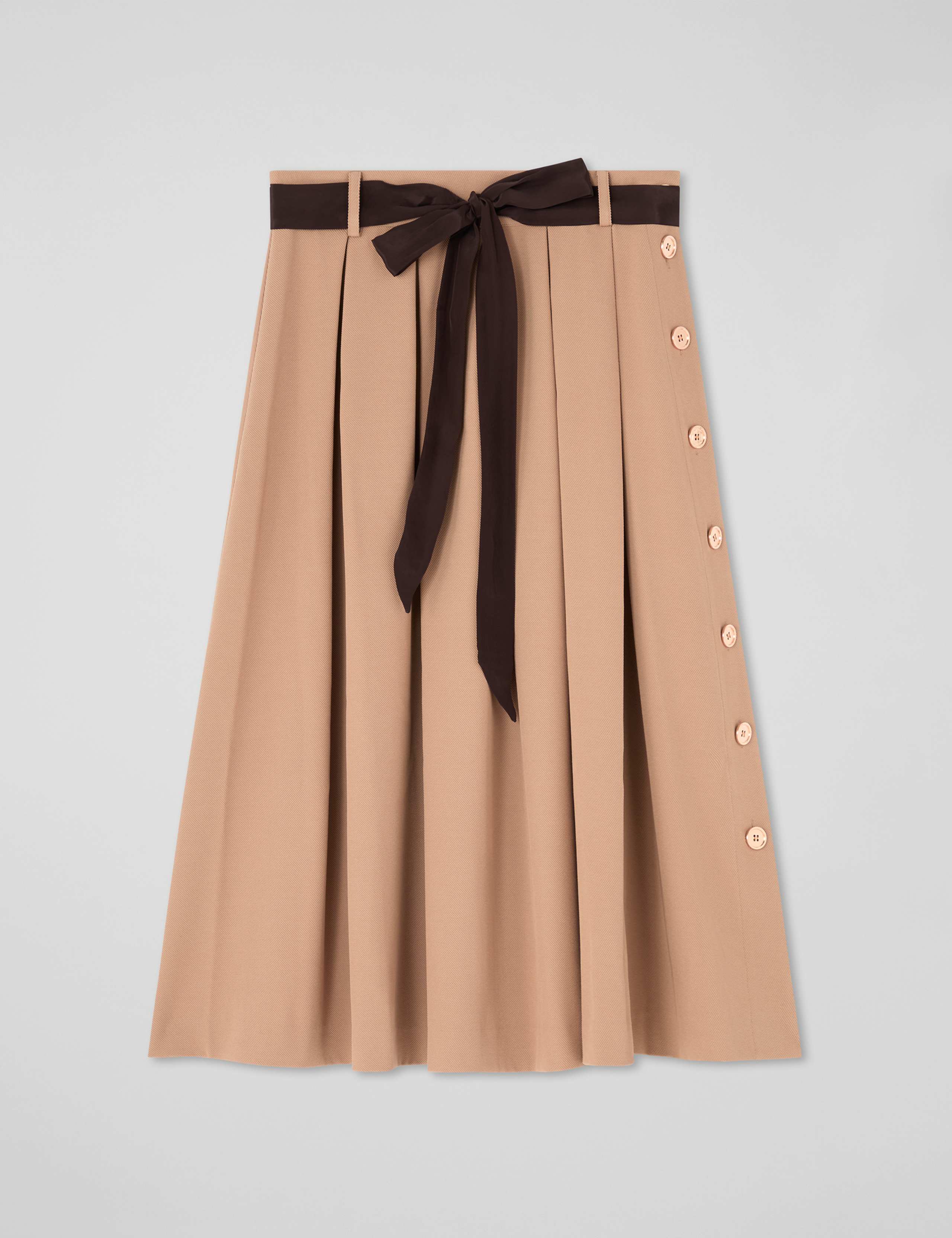 Twill Box Pleat Tie Waist Midi A-Line Skirt 2 of 4
