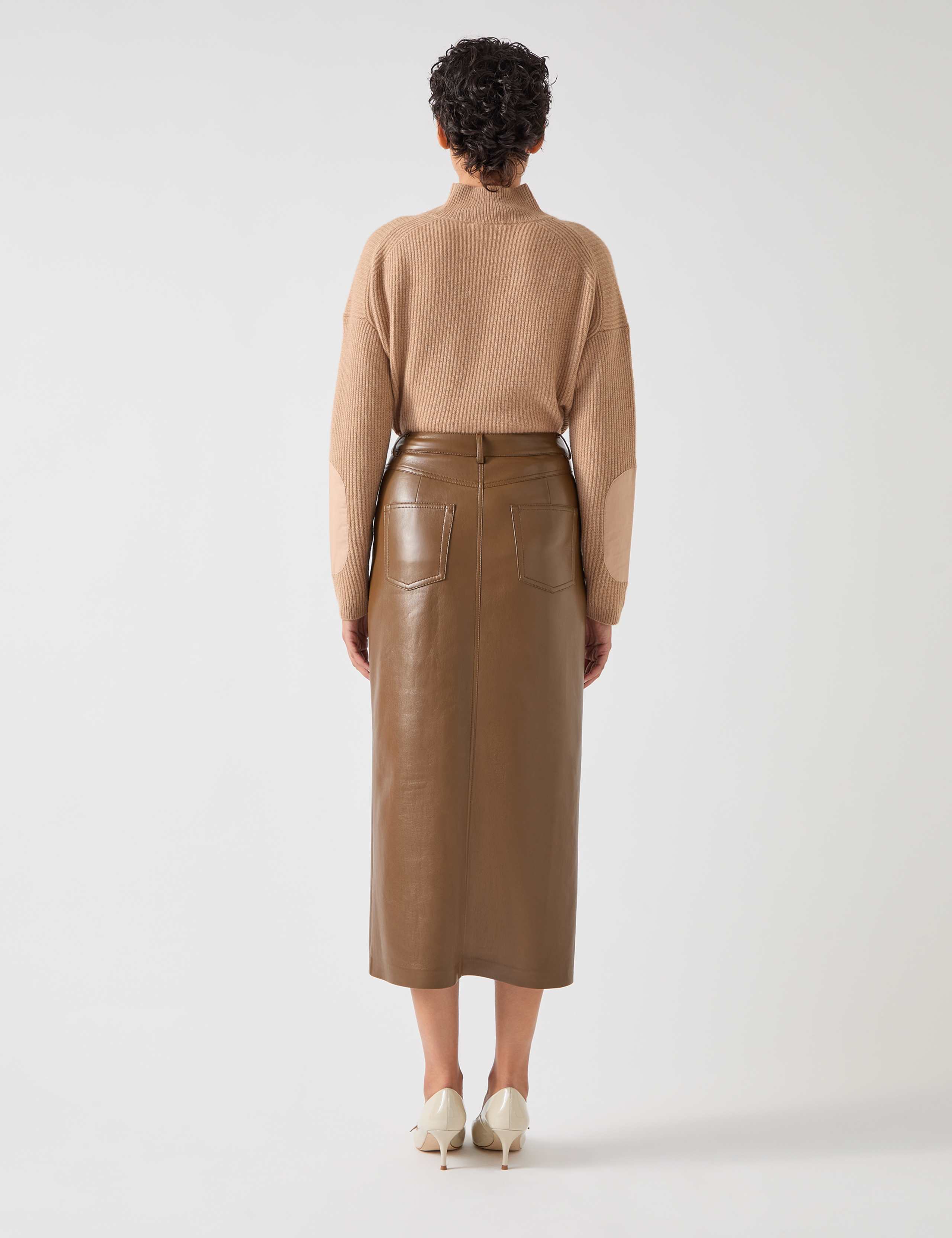 Leather Look Split Front Midi Pencil Skirt 3 of 4