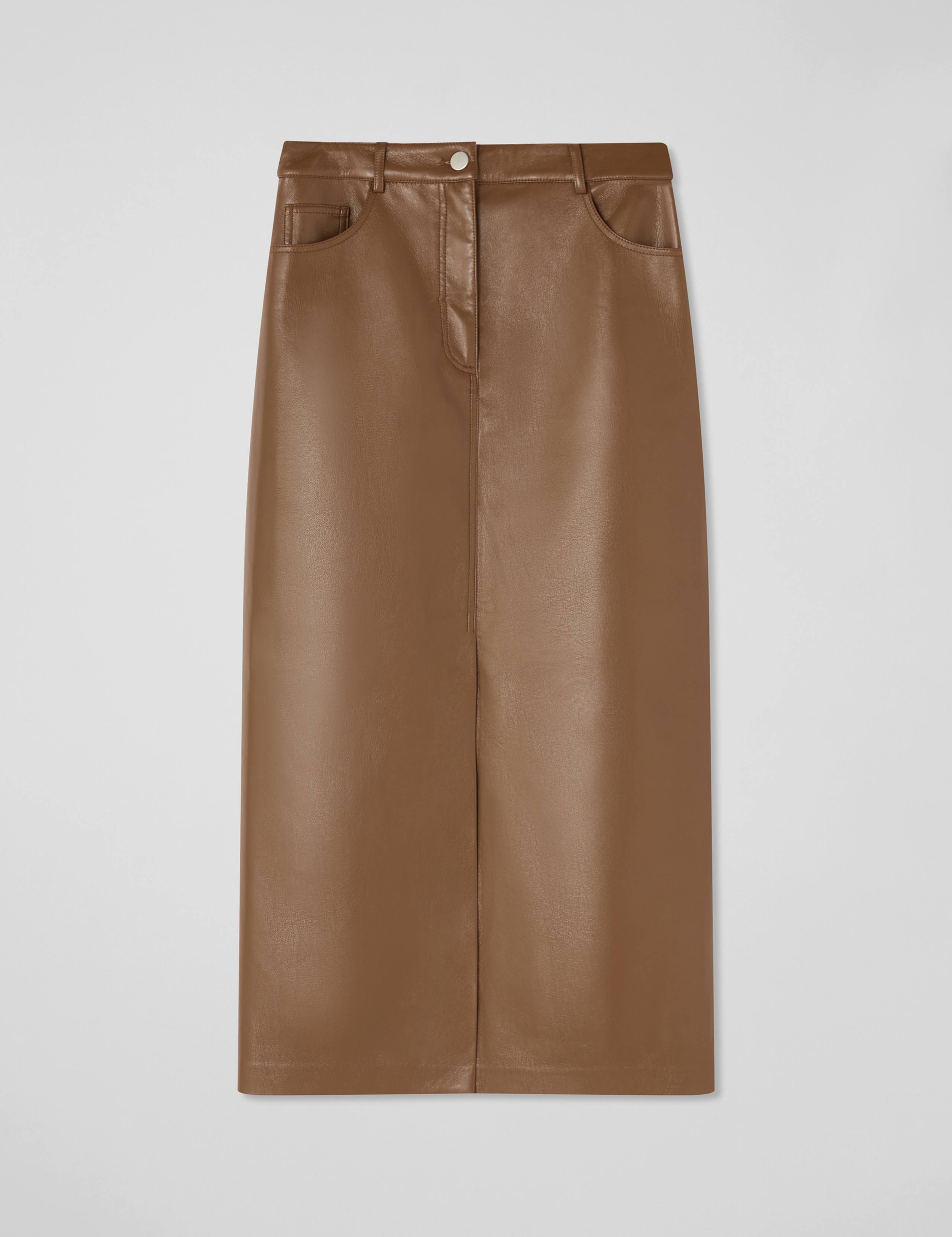 Leather Look Split Front Midi Pencil Skirt 2 of 4